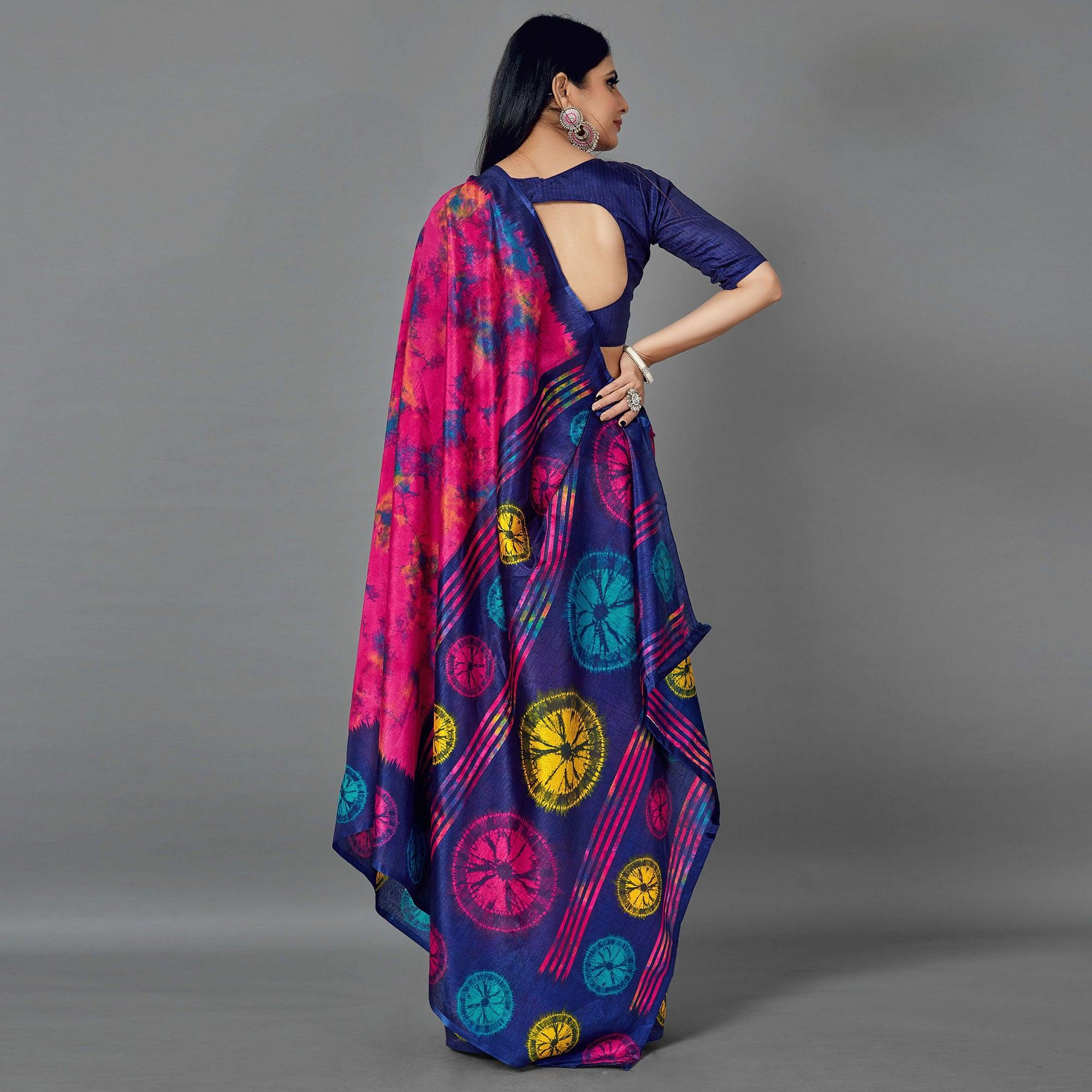 Peachmode Multi Casual Art Silk Printed Saree With Unstitched Blouse - view 2