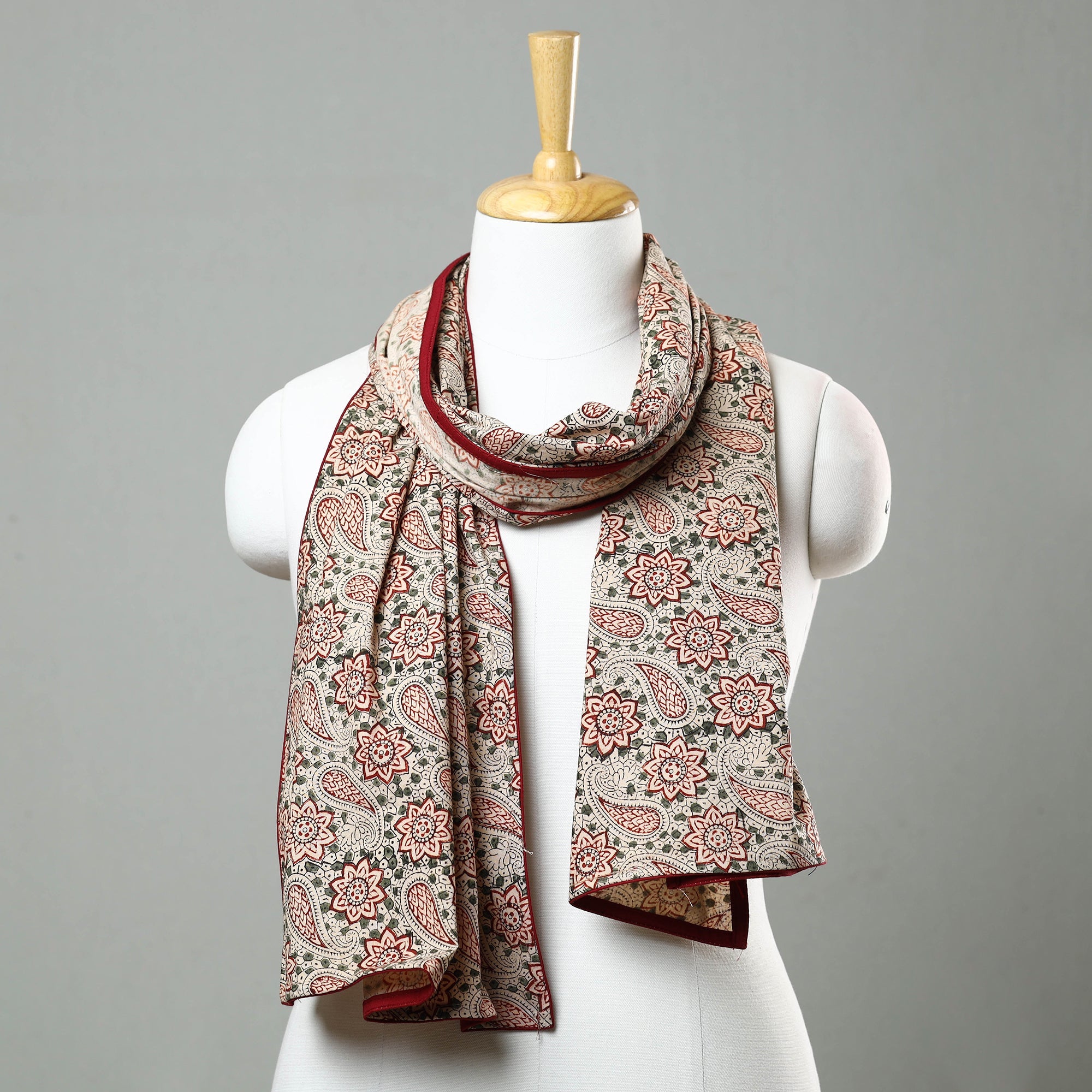 STOLES & SCARVES Beige - Kalamkari Block Printed Cotton Stole 14