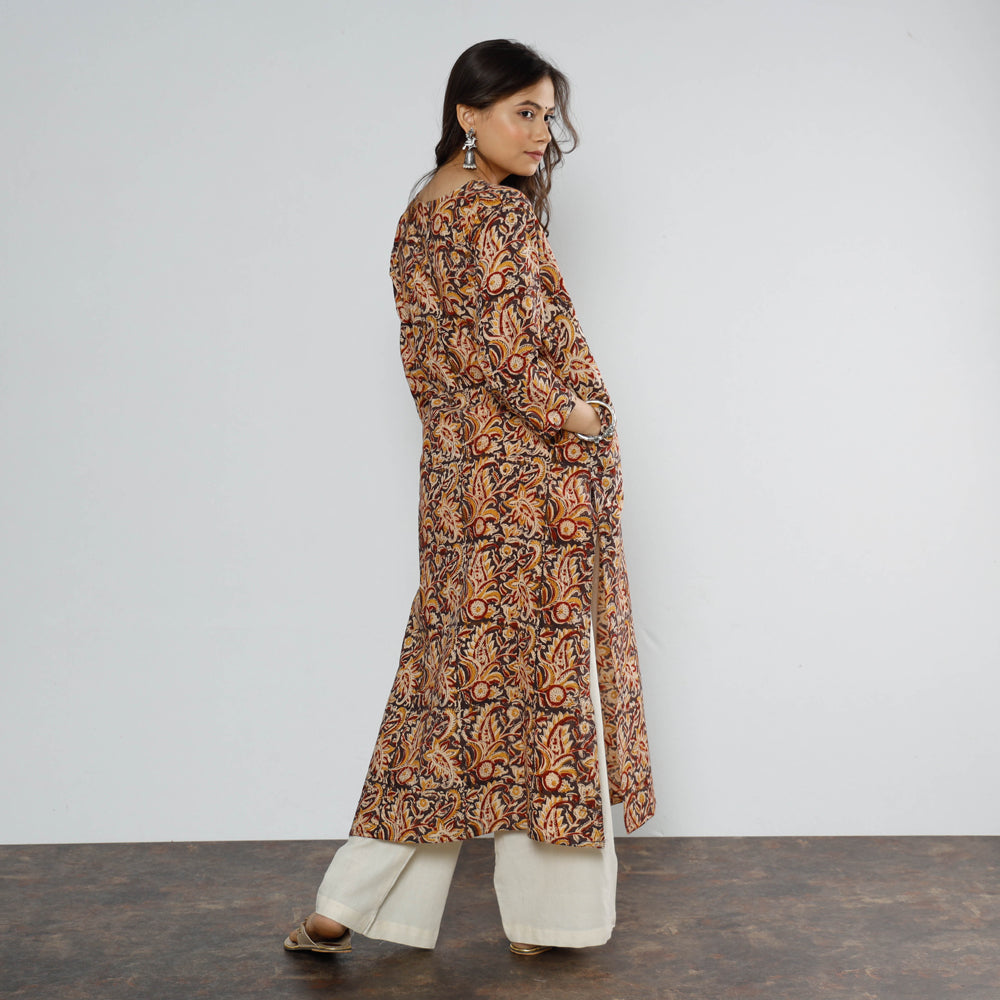 ITOKRI CASUALS Brown - Kalamkari Block Printed Cotton Long Straight Kurta - view 4