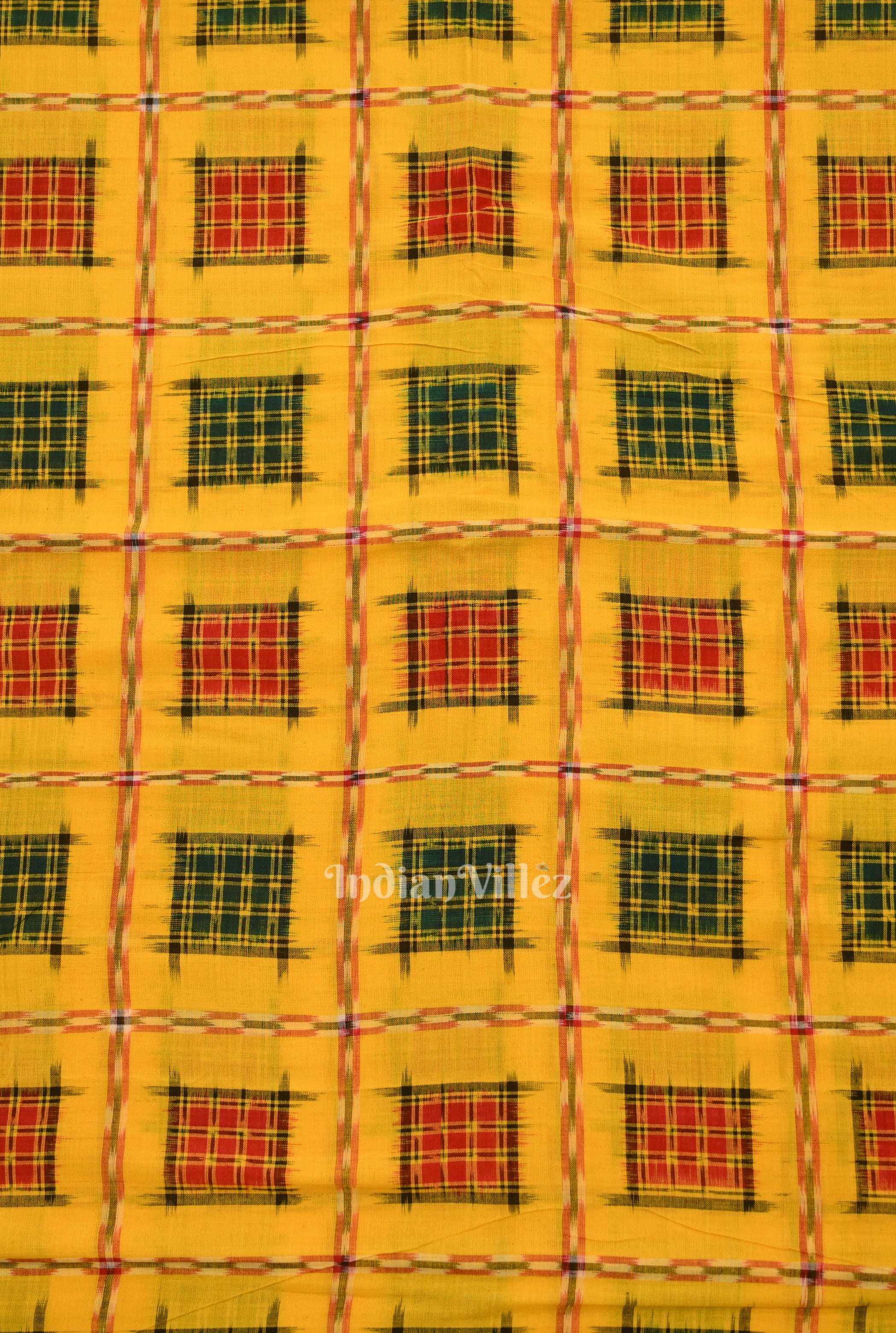 IndianVillèz Yellow Ashwin Theme Sambalpuri Ikat Cotton Fabric - view 3