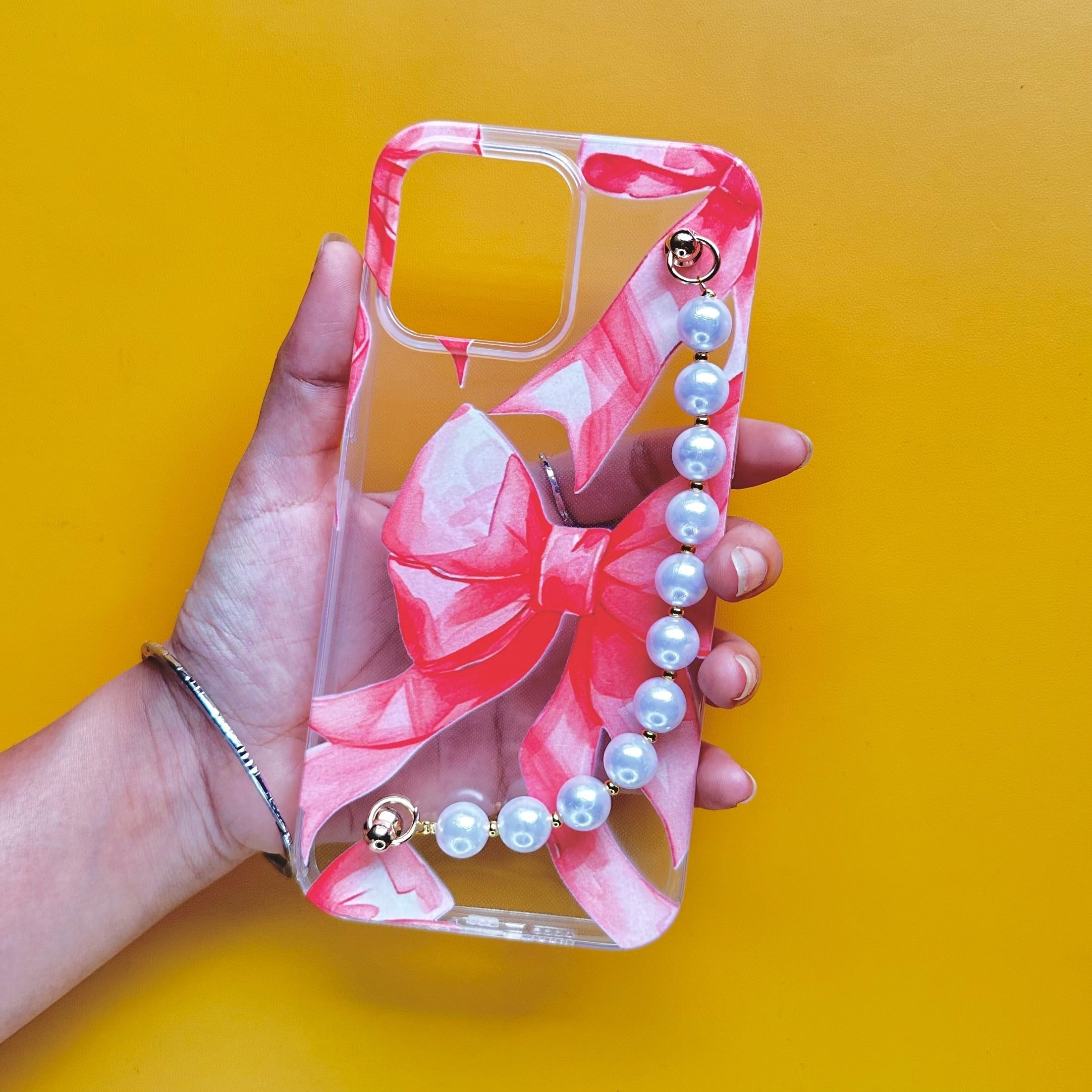 Casebasket Rosy Ribbon Transparent Pearl Phone Cover