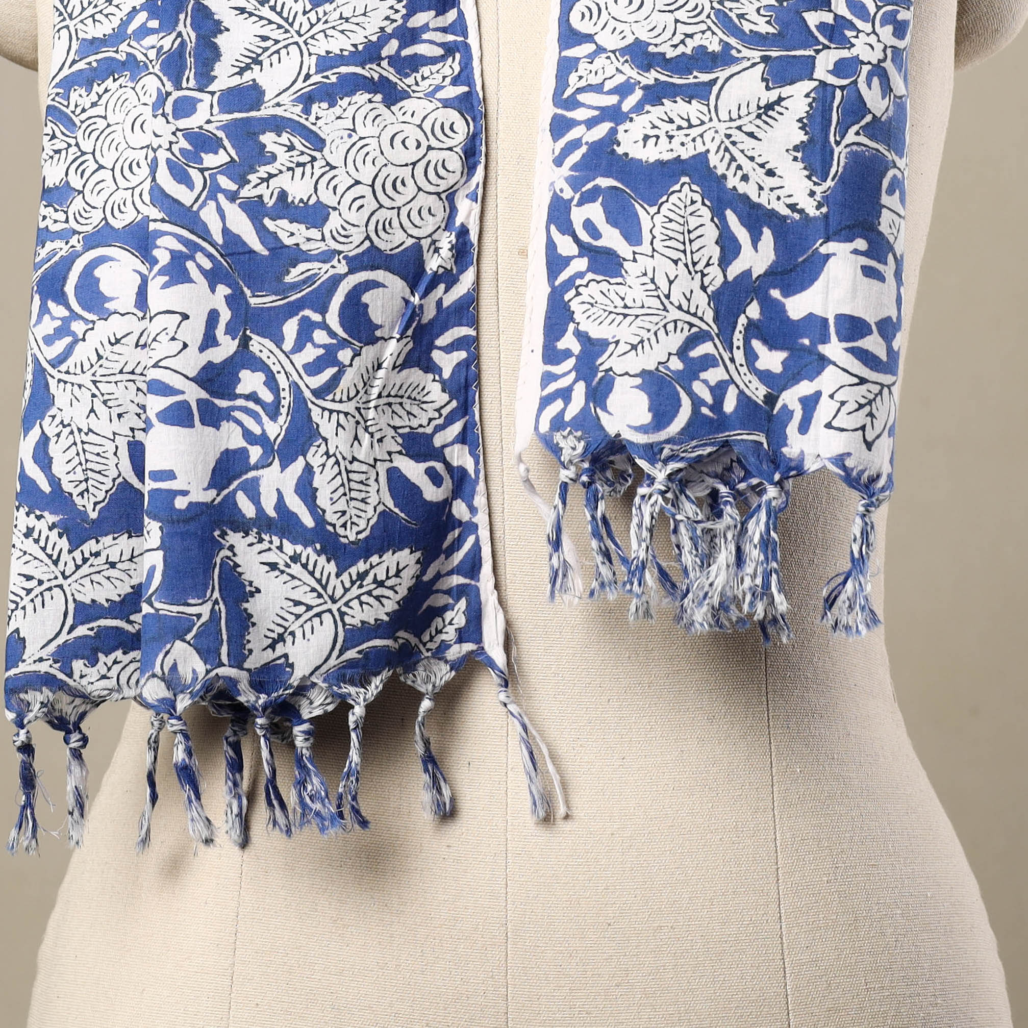 HAVELI CHRONICLES Blue - Block Print Cotton Sanganeri Stole with Tassels 137 - view 2