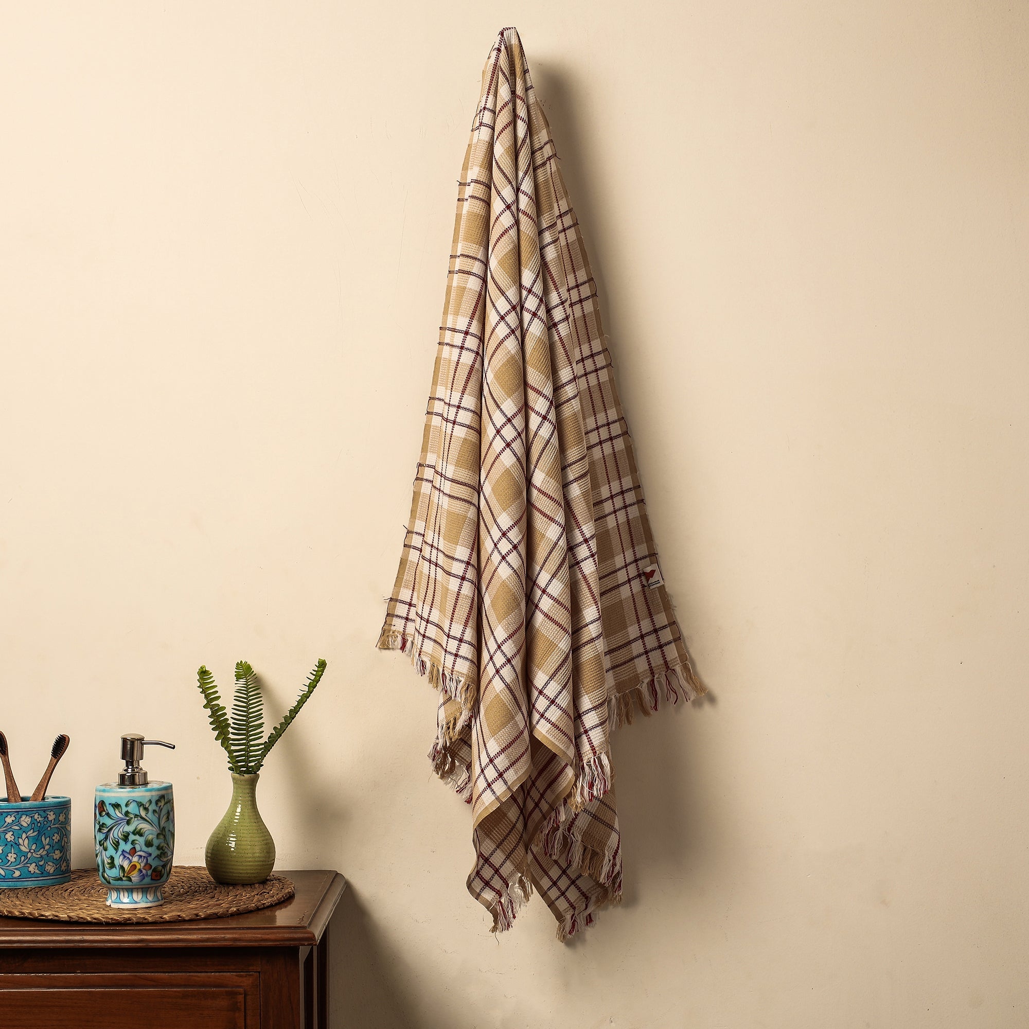 ITOKRI CRAFTS INITIATIVE Brown - Honeycomb Handloom Cotton Bath Towel From Dehradun