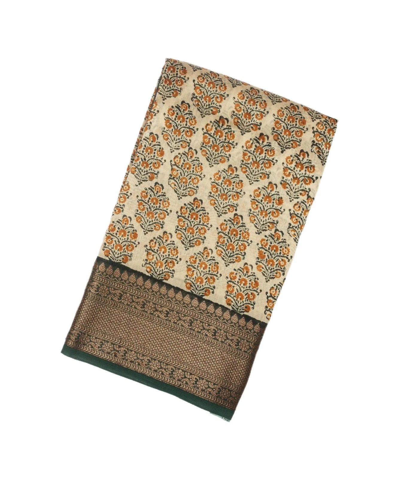 RmKV Taupe Woven Chanderi Printed Cotton Saree With Contrast Border
