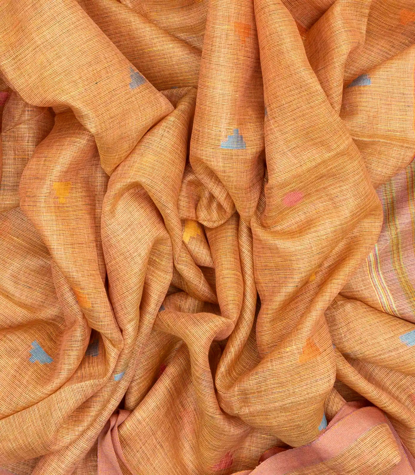 RmKV Light Peach Handloom Linen Saree With Temple Buttas - view 3