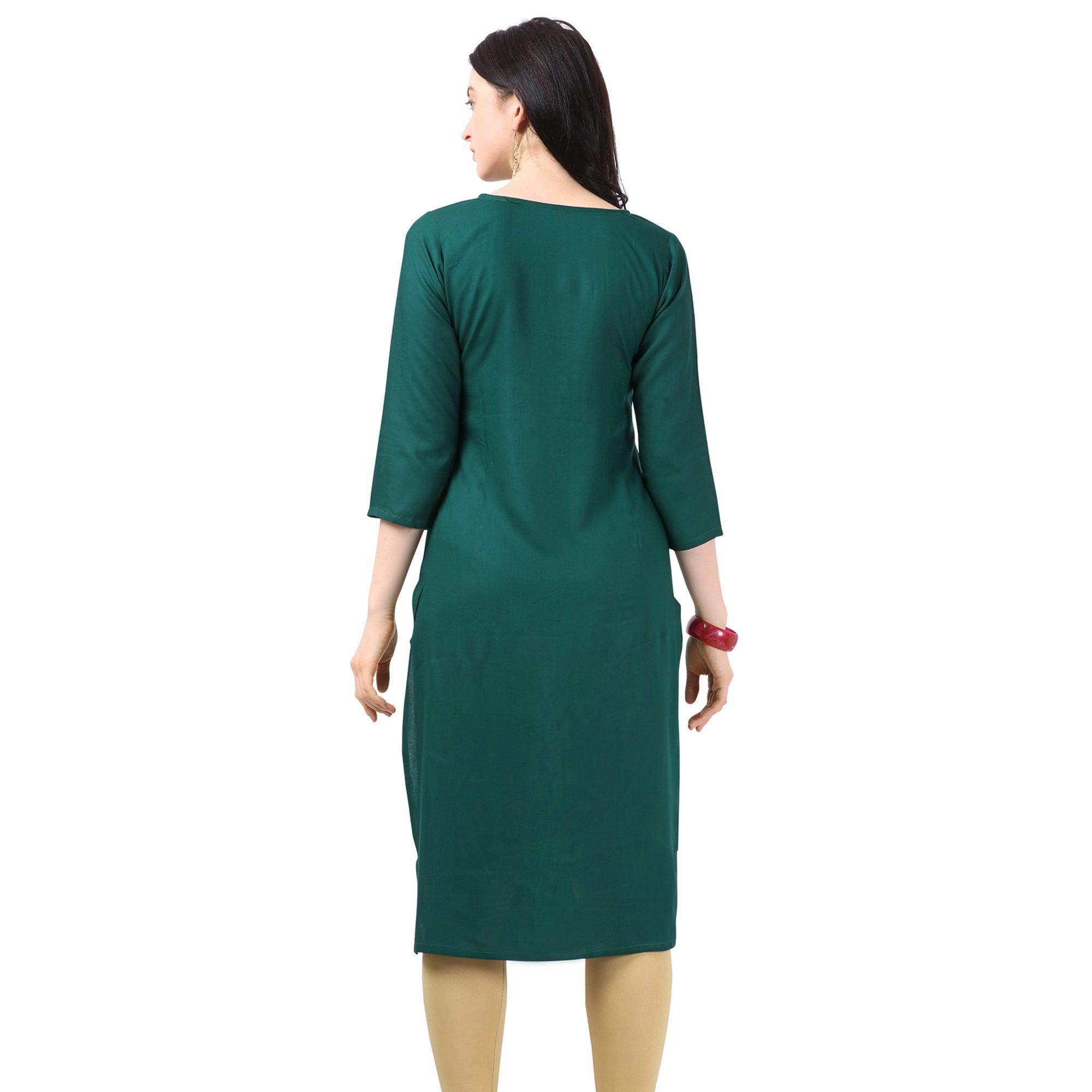 Peachmode Seller Ideal Green Colored Partywear Embellished Rayon Kurti - view 2