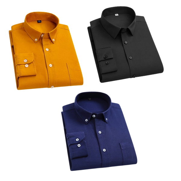 BlackTree Combo of 3 Cotton Shirt for Man ( Mustard,Black and Navy Blue )