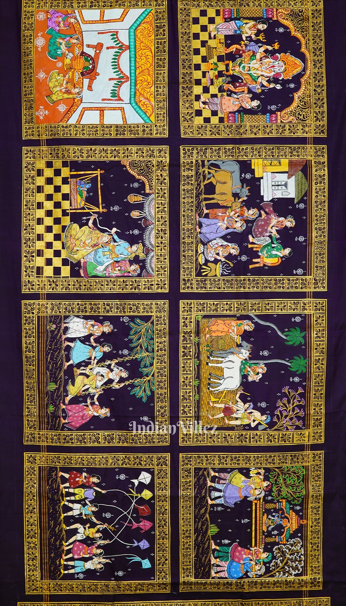 IndianVillèz Blackberry Hindu Festival Hand-Painted Pattachitra Saree - view 3