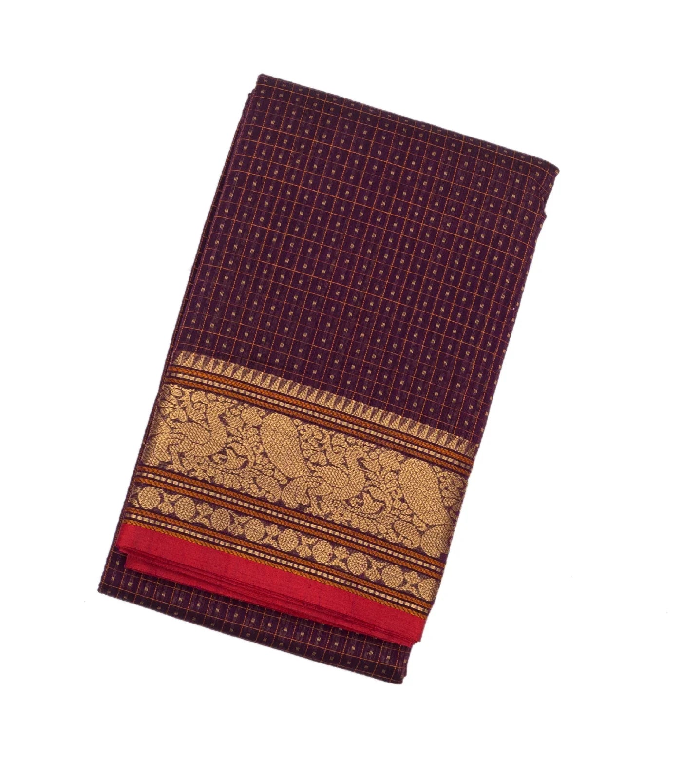 RmKV Magenta Handloom Kanchi Cotton Saree With Checks