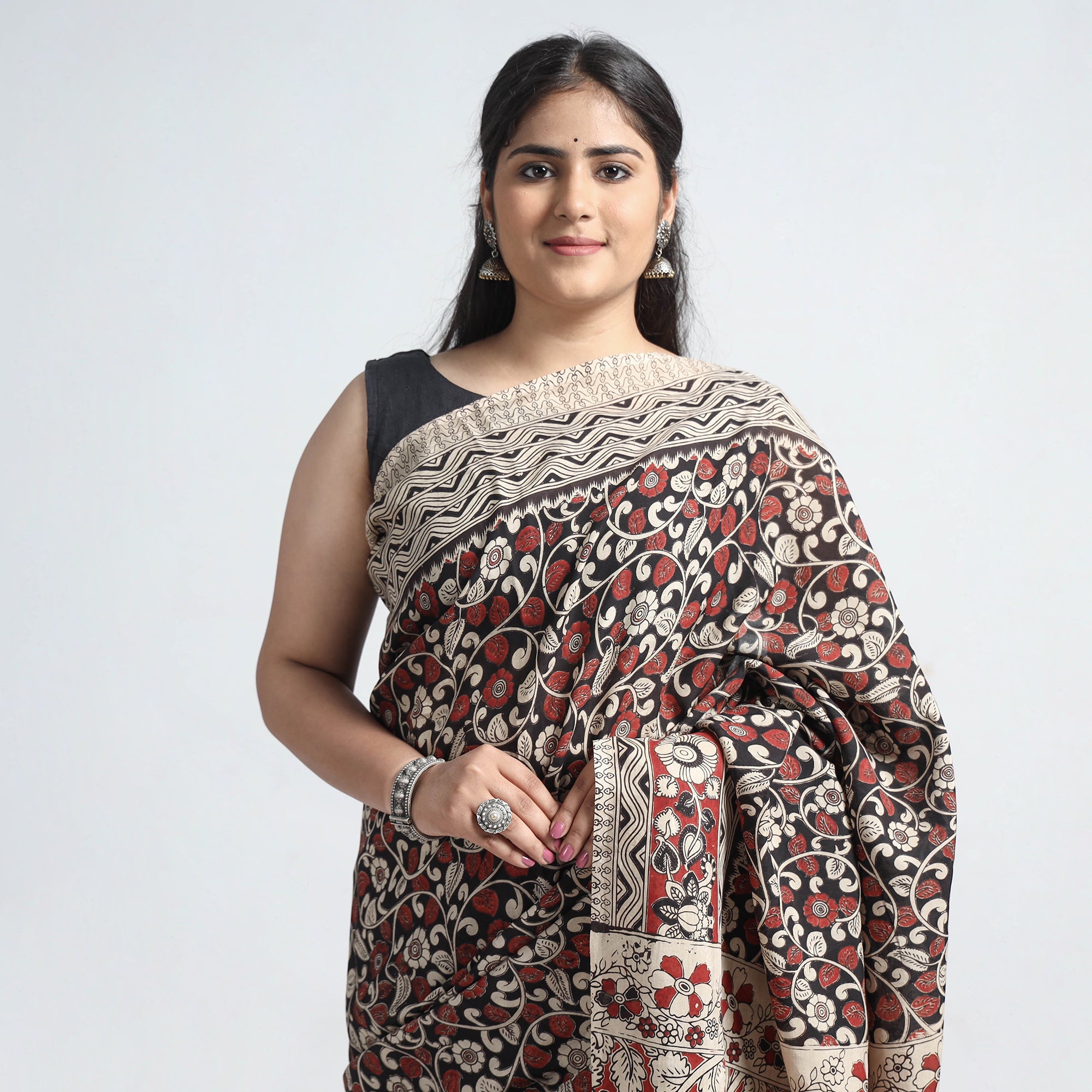 SOUTH KARGHA Multicolor - Kalamkari Printed Silk Cotton Saree - view 3