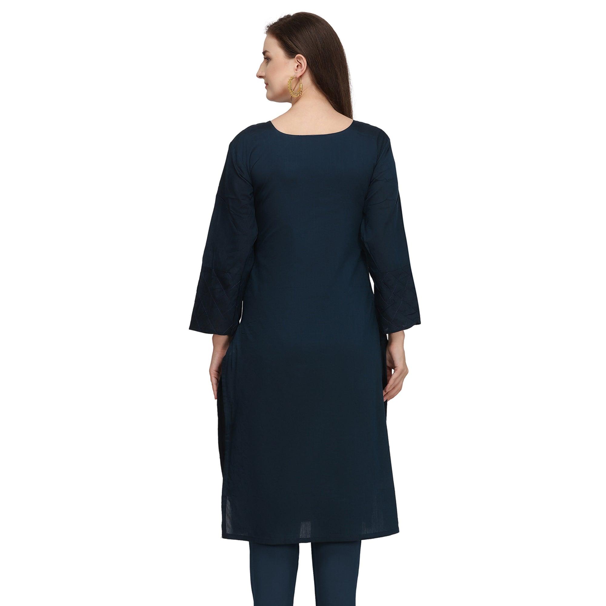 Peachmode Seller Imposing Navy Blue Colored Partywear Embroidered Viscose Kurti - view 2