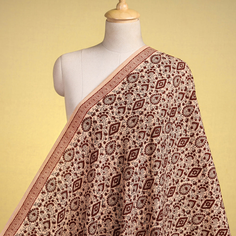 BAGH PRINTS BY UMAR FARUK KHATRI Beige - Handspun Handwoven Mulberry Silk Cotton Bagh Print Fabric