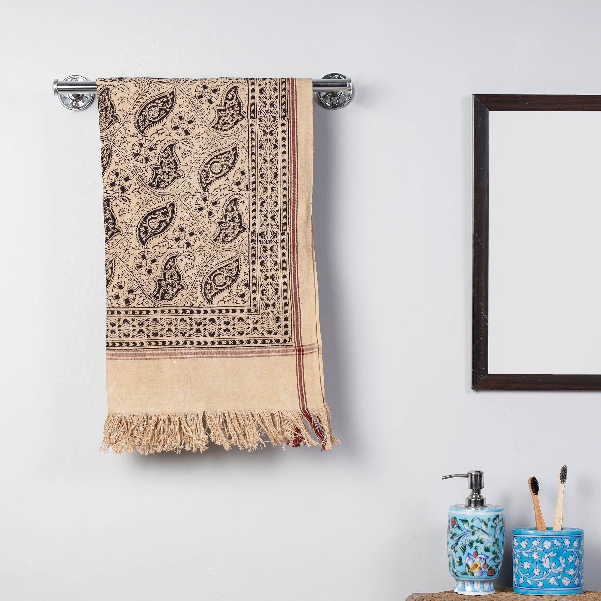 PITCHUKA SRINIVAS KALAMKARI PEDANA Beige - Pedana Kalamkari Block Printed Handloom Cotton Towel - view 4