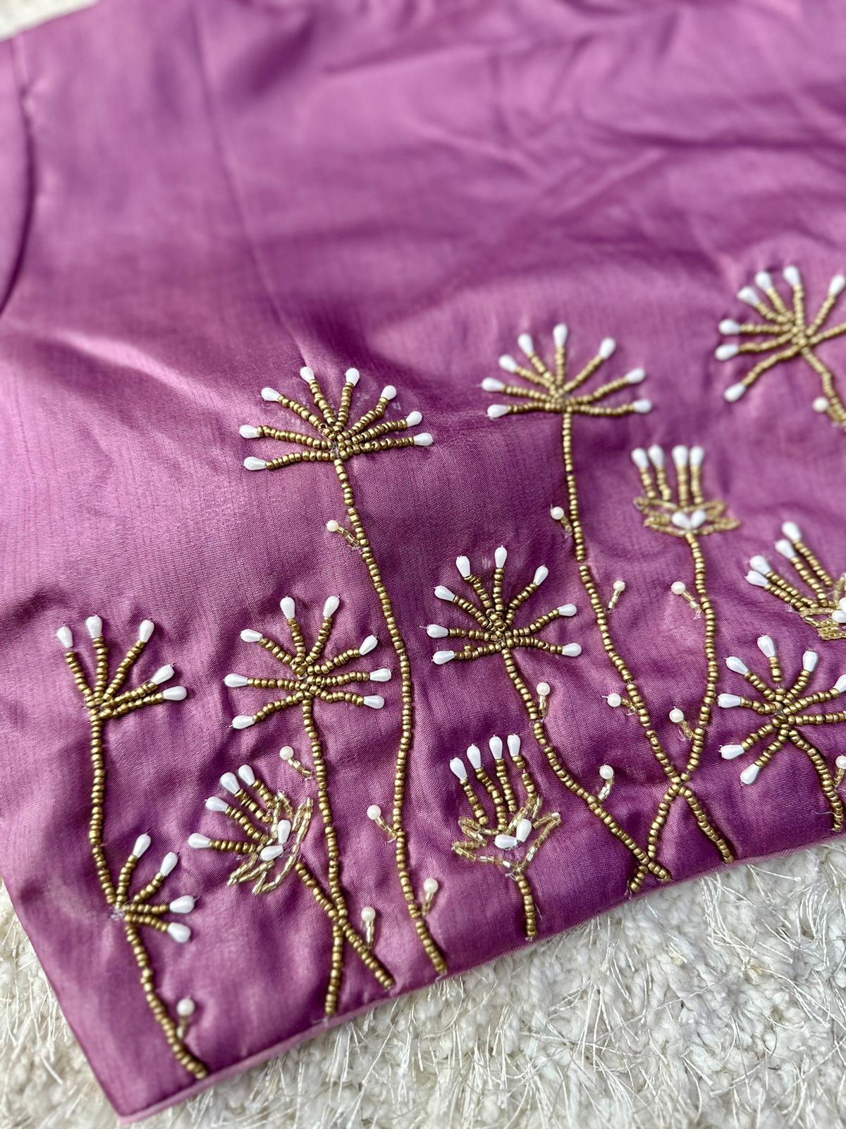 ClothsVilla Purple Pista Silk Blouse with Handwork and Designer Handcrafted Collar - view 2