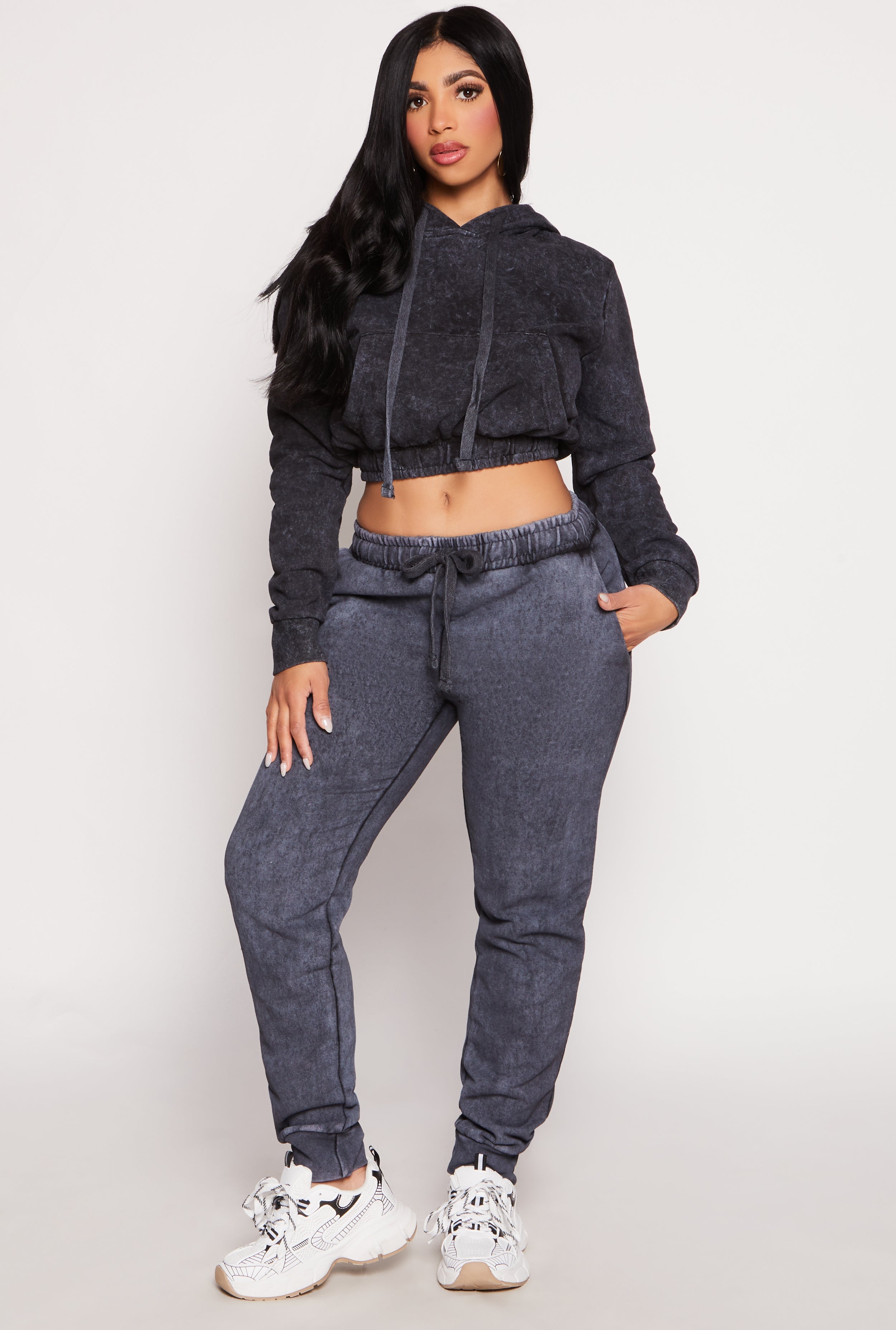 Rainbow Shops Fleece Acid Wash Drawstring Joggers