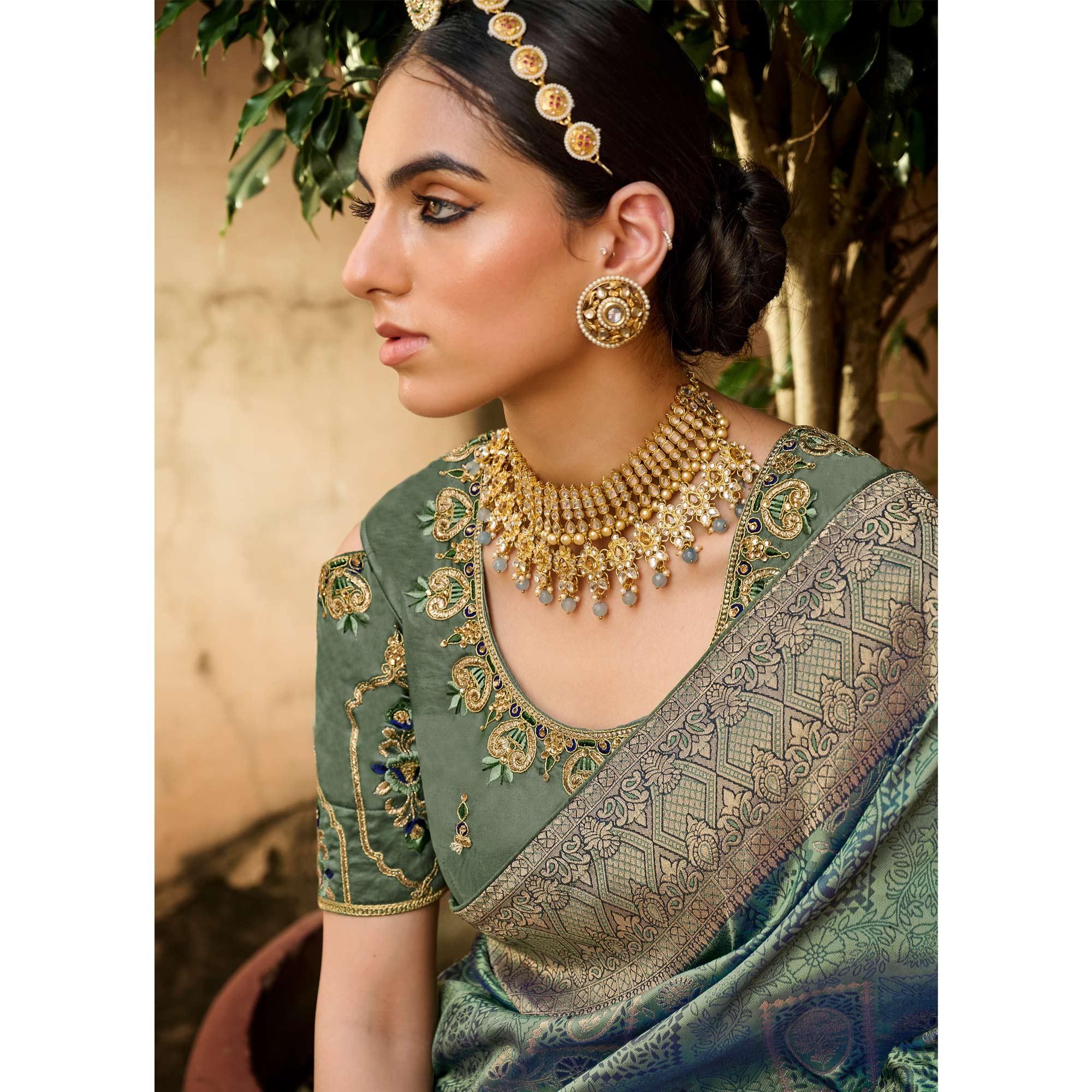 Peachmode Multicolor Festive Wear Woven Silk Saree - view 3