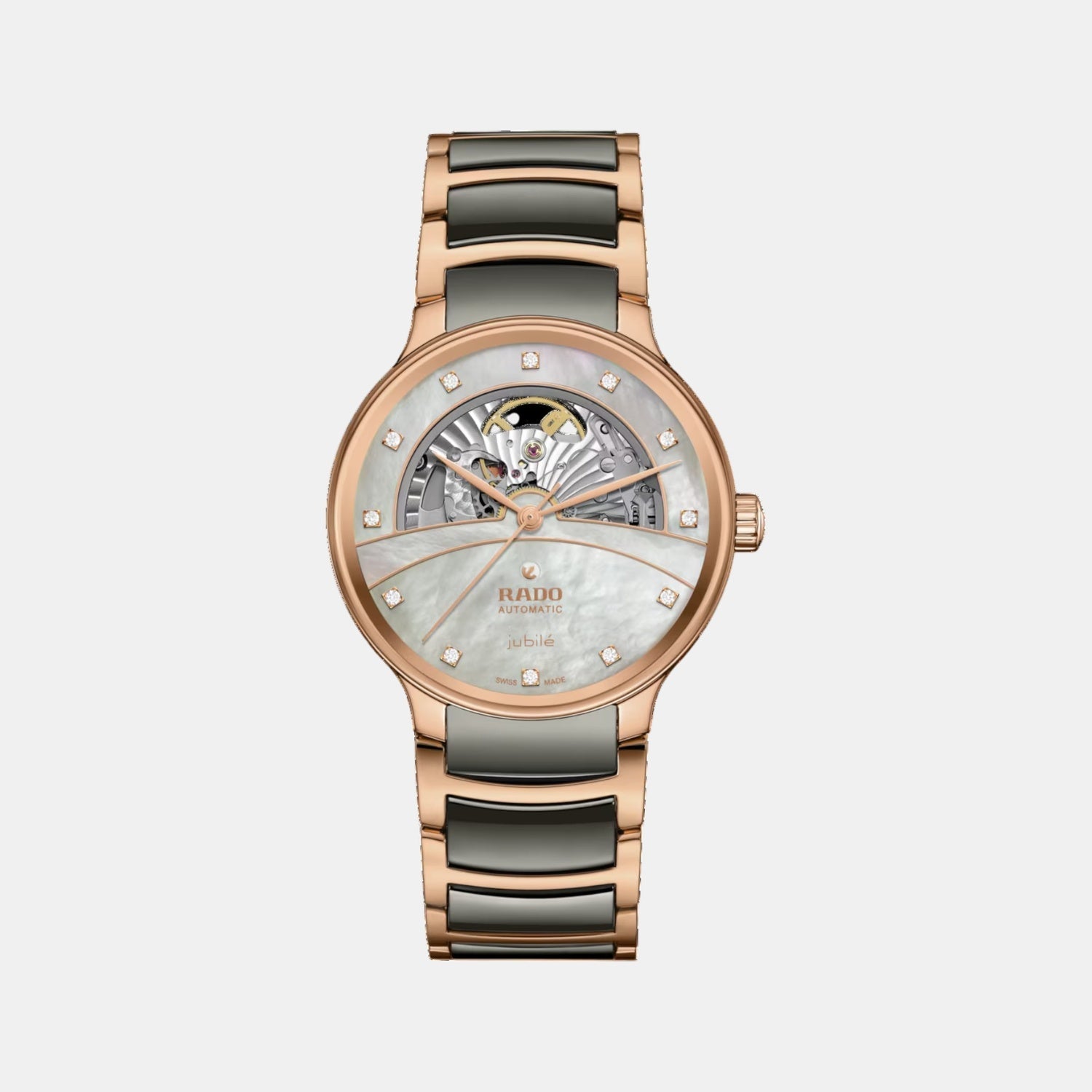 Rado Centrix Unisex Automatic Silver & Rose Gold Dial Analog Ceramic Watch R30028912