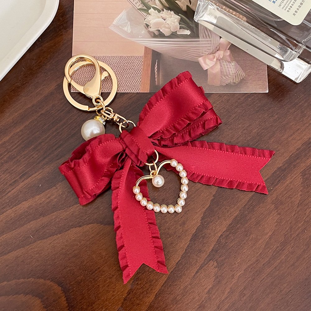 Peeperly Classy Pleated Ribbon Heart Keychain
