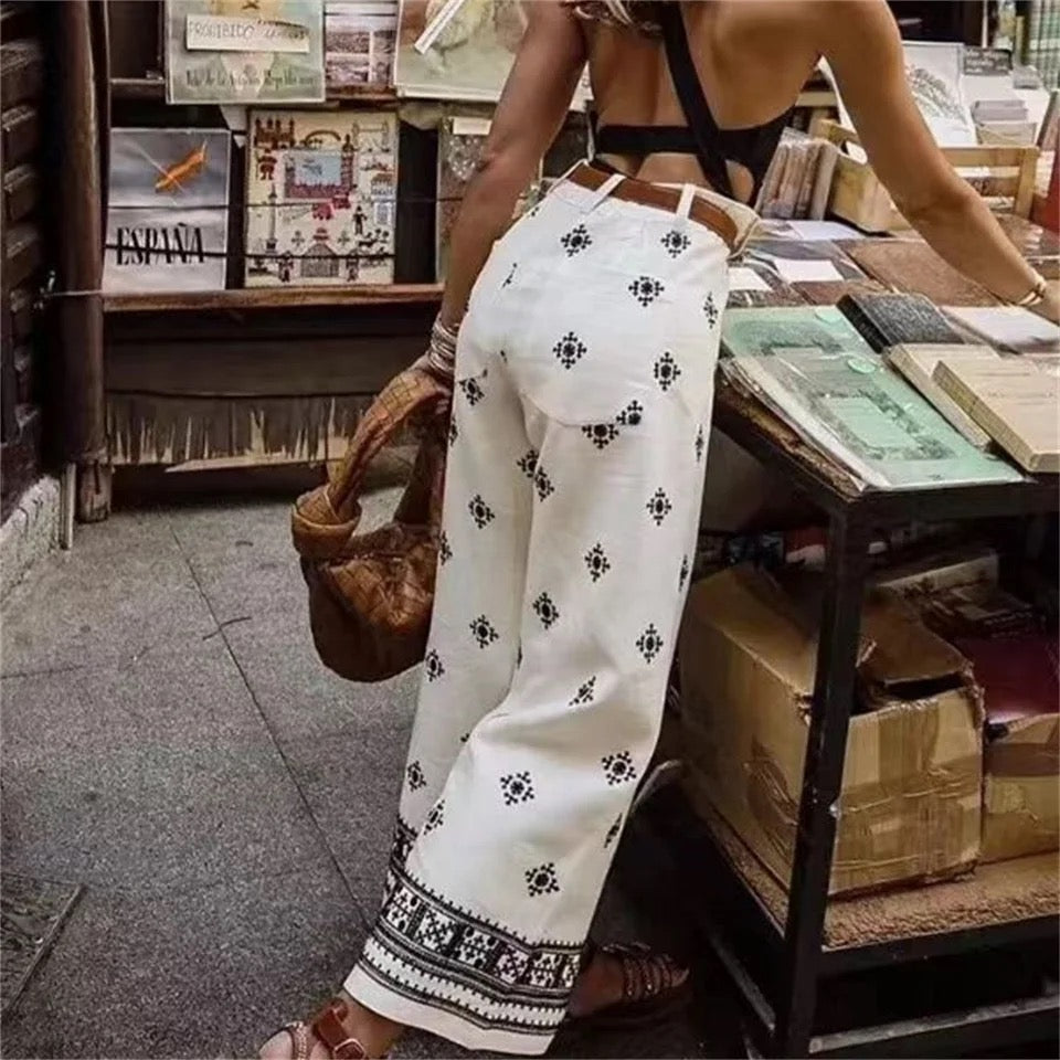 Alamode By Akanksha Desko Wide Leg Linen Boho Pants