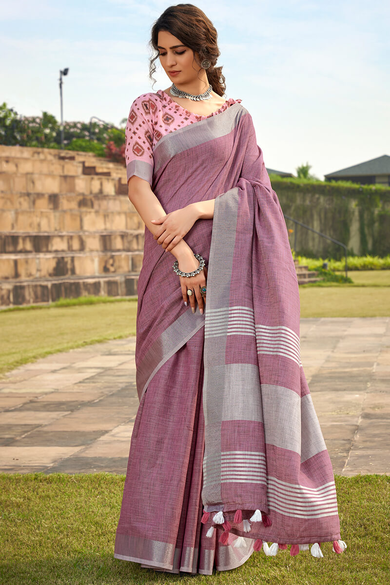 Rajpath Nectarous Pink Cotton Silk Saree With Whimsical Blouse Piece