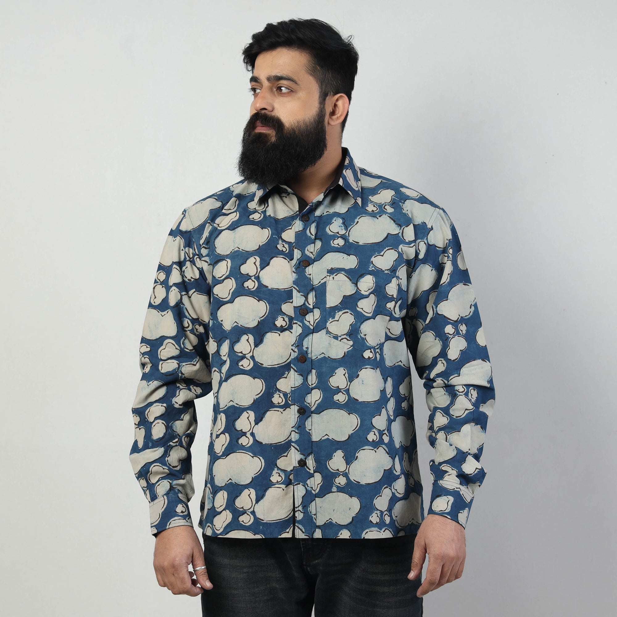 BINDAAS UNLIMITED Blue - Bindaas Block Art Printed Cotton Men Full Sleeve Shirt
