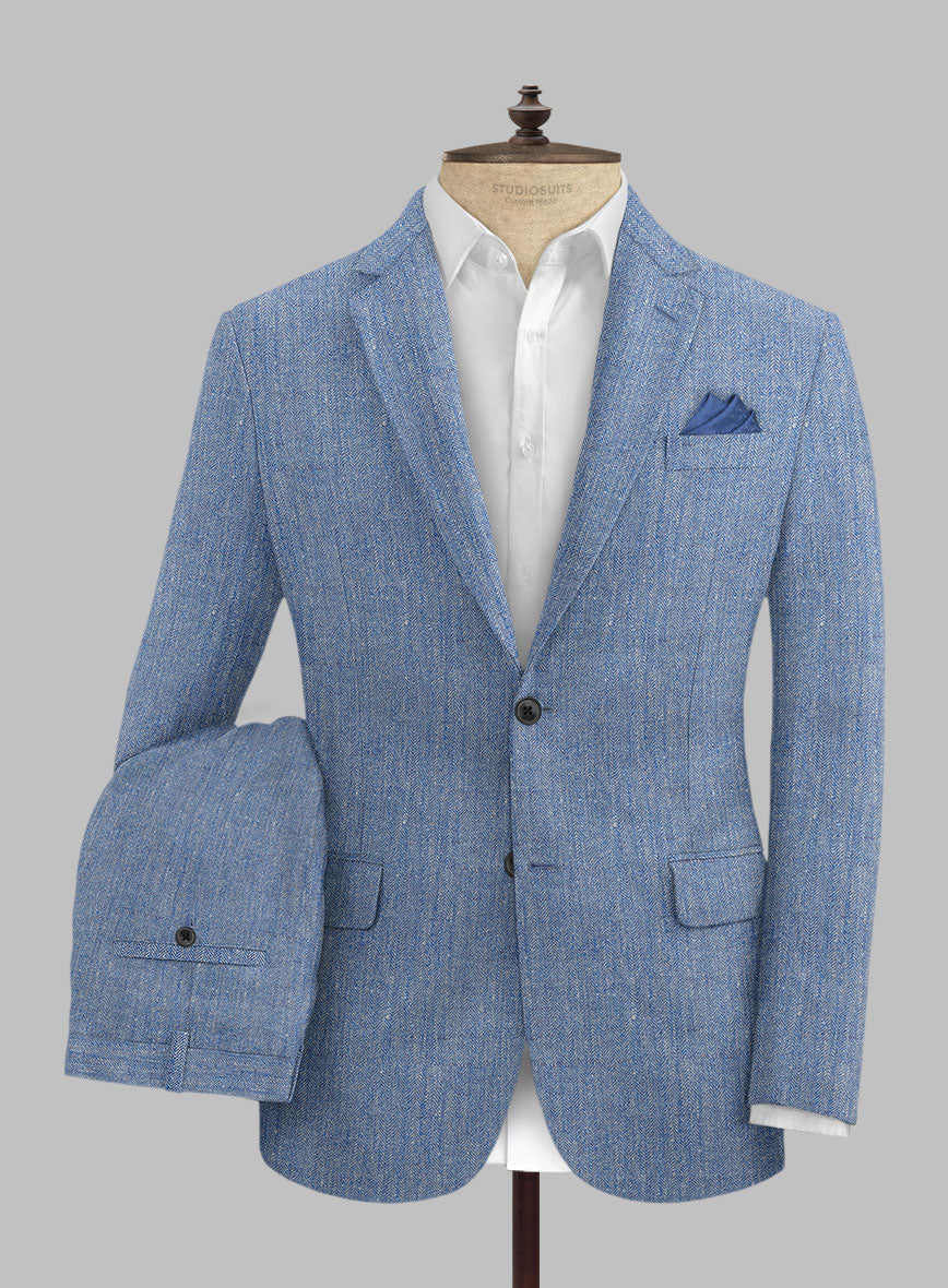 StudioSuits Solbiati Blue Herringbone Linen Suit