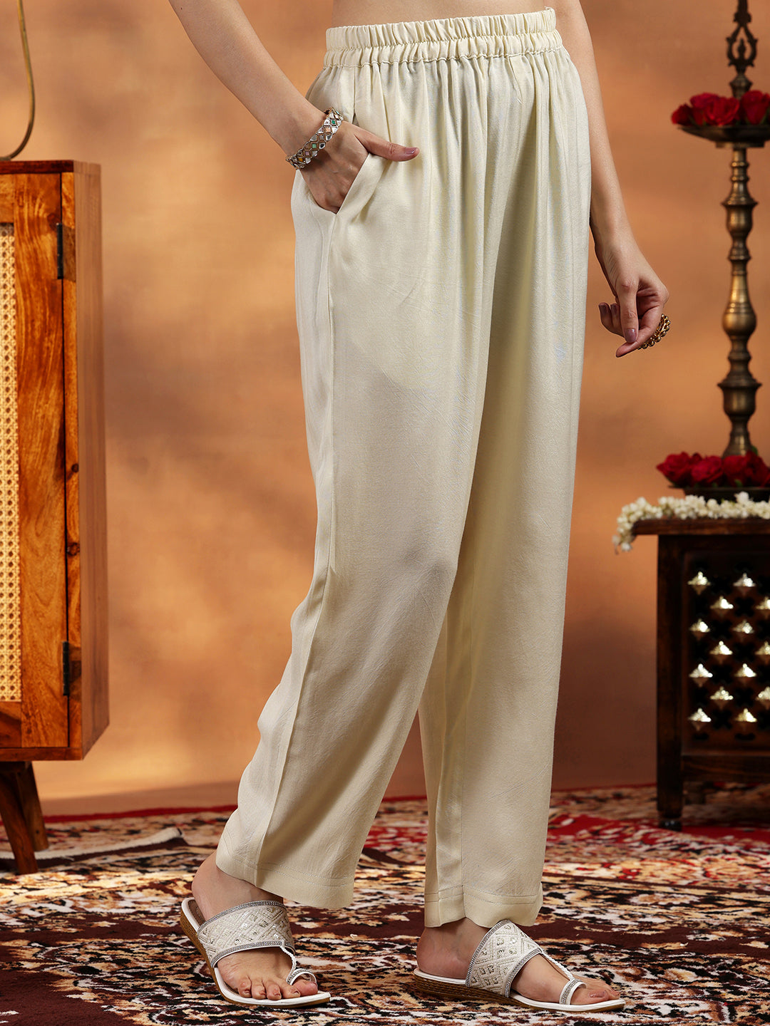 Libas Cream Embroidered Georgette Straight Suit With Dupatta - view 7