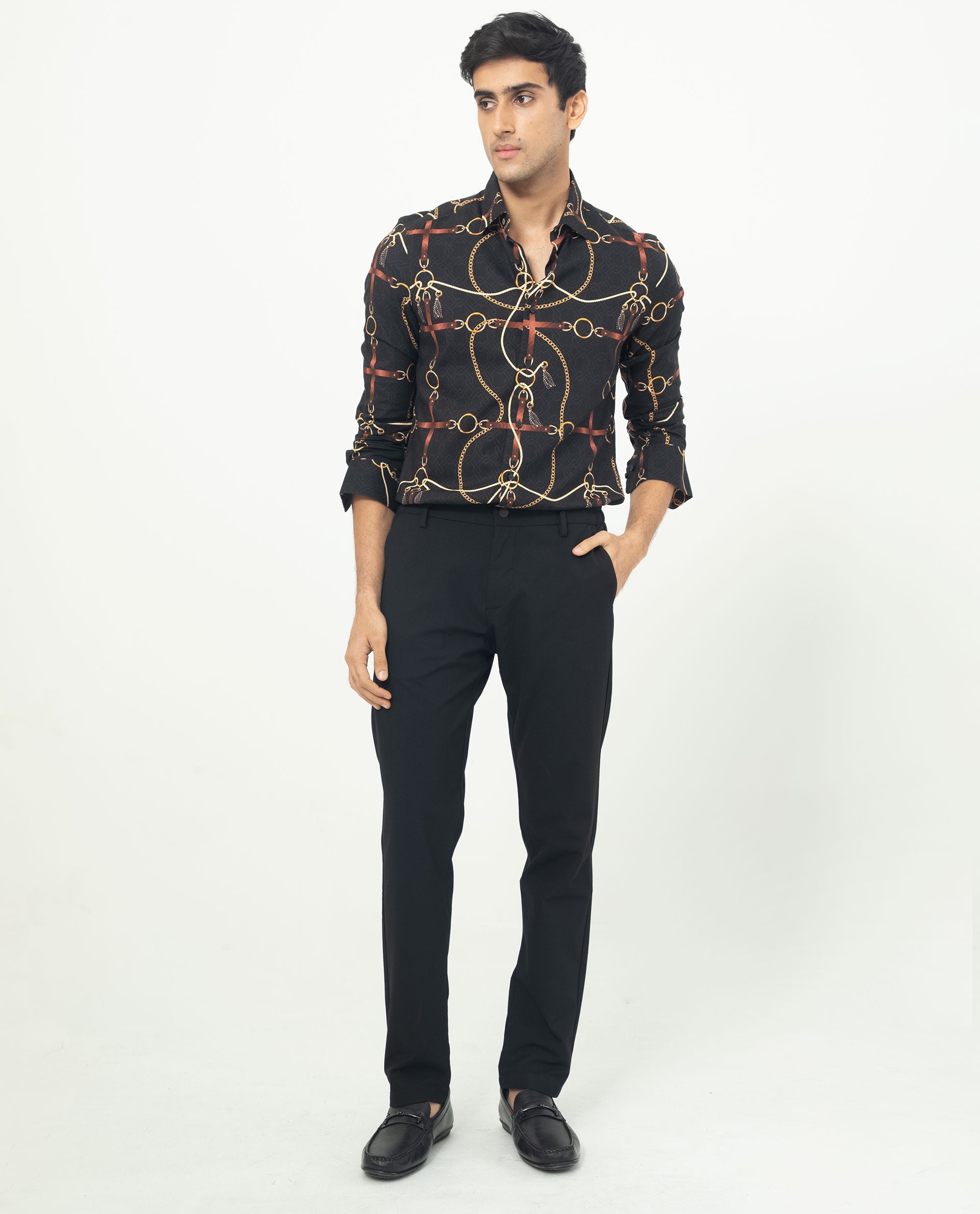 Rare Rabbit Men's Savor Black Cotton Viscose Fabric Geometric Print Full Sleeves Shirt - view 2