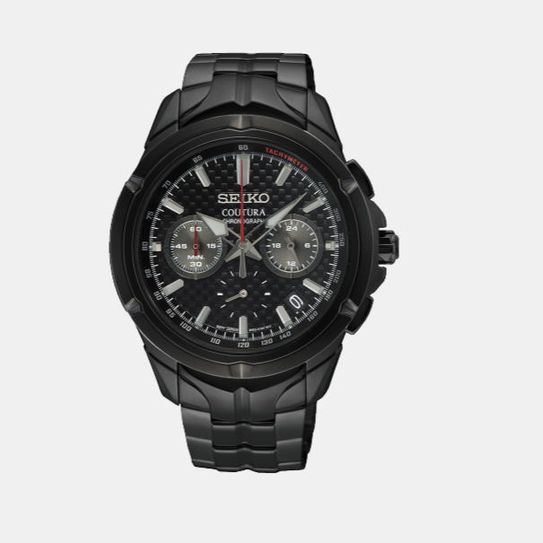 Seiko Coutura Men Quartz Black Dial Chronograph Stainless Steel Watch SSB443P1