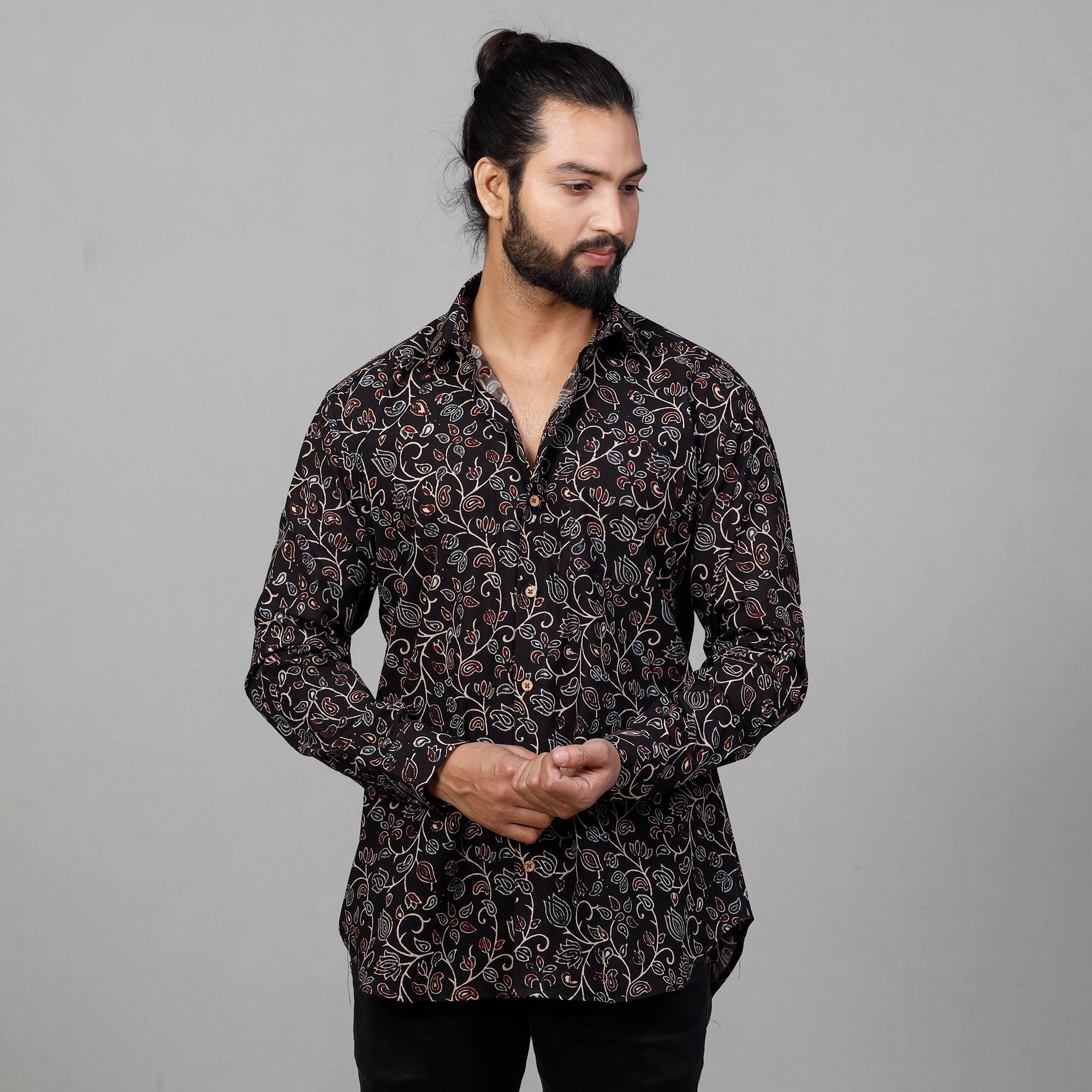 ITOKRI CASUALS Black - Ajrakh Block Printing Cotton Men Full Sleeve Shirt