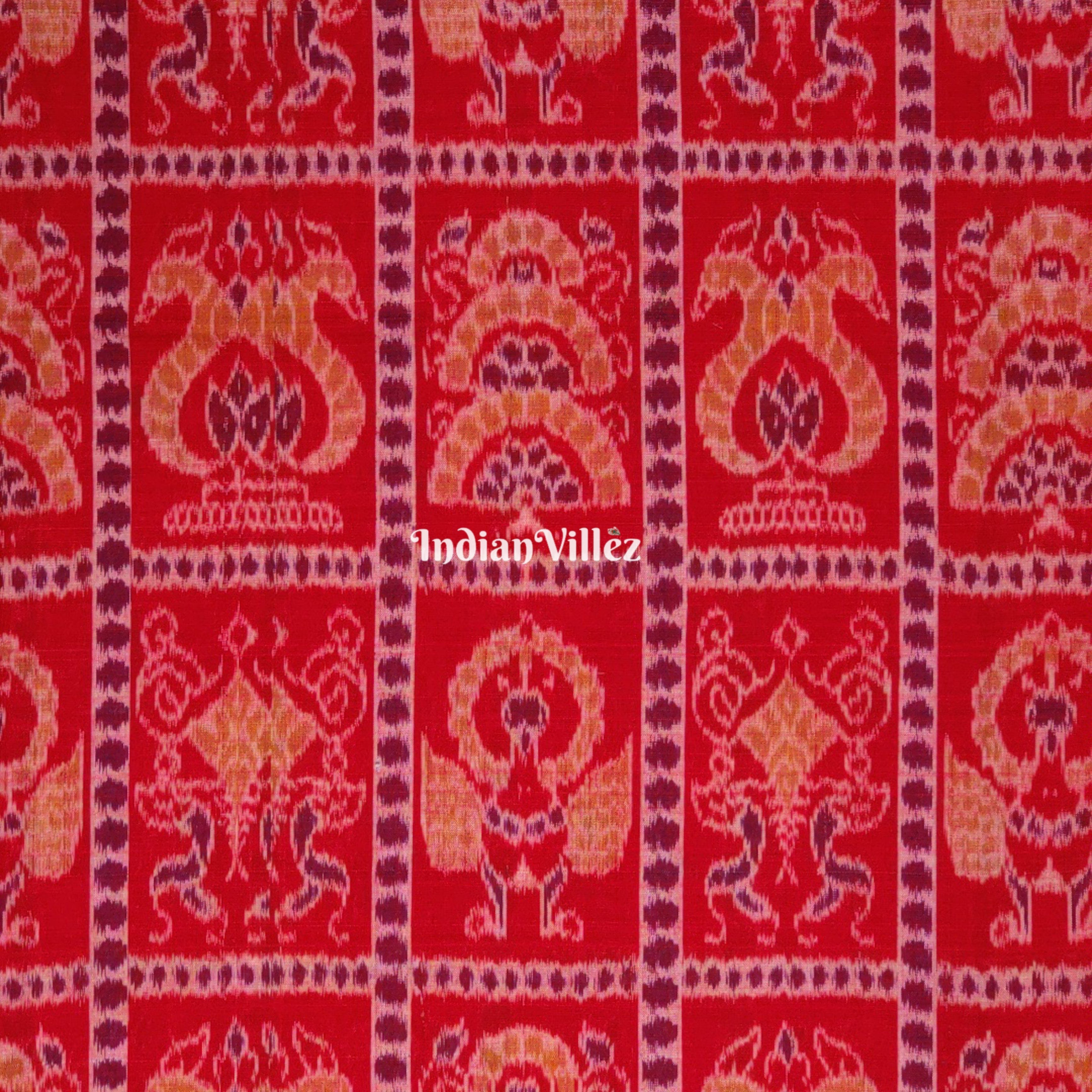 IndianVillèz Red Seven Kothi Odisha Handloom Cotton Ikat Fabric - view 2