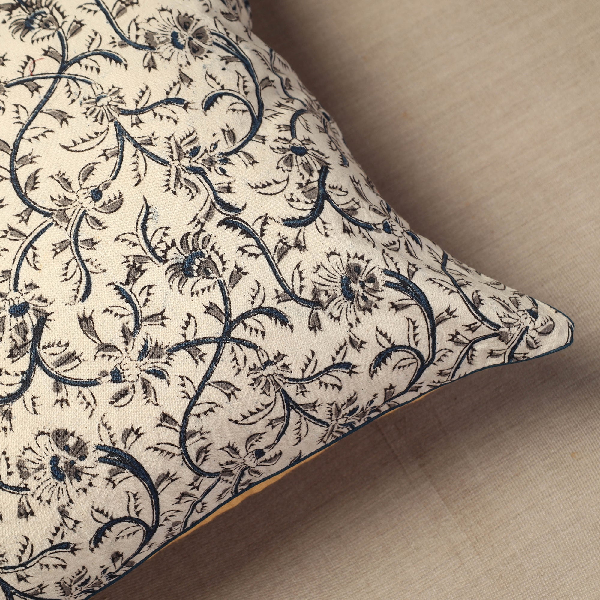 NOORI BAZAR Beige - Block Print Cotton Kalamkari Cushion Cover (16 x 16 in) 11 - view 2
