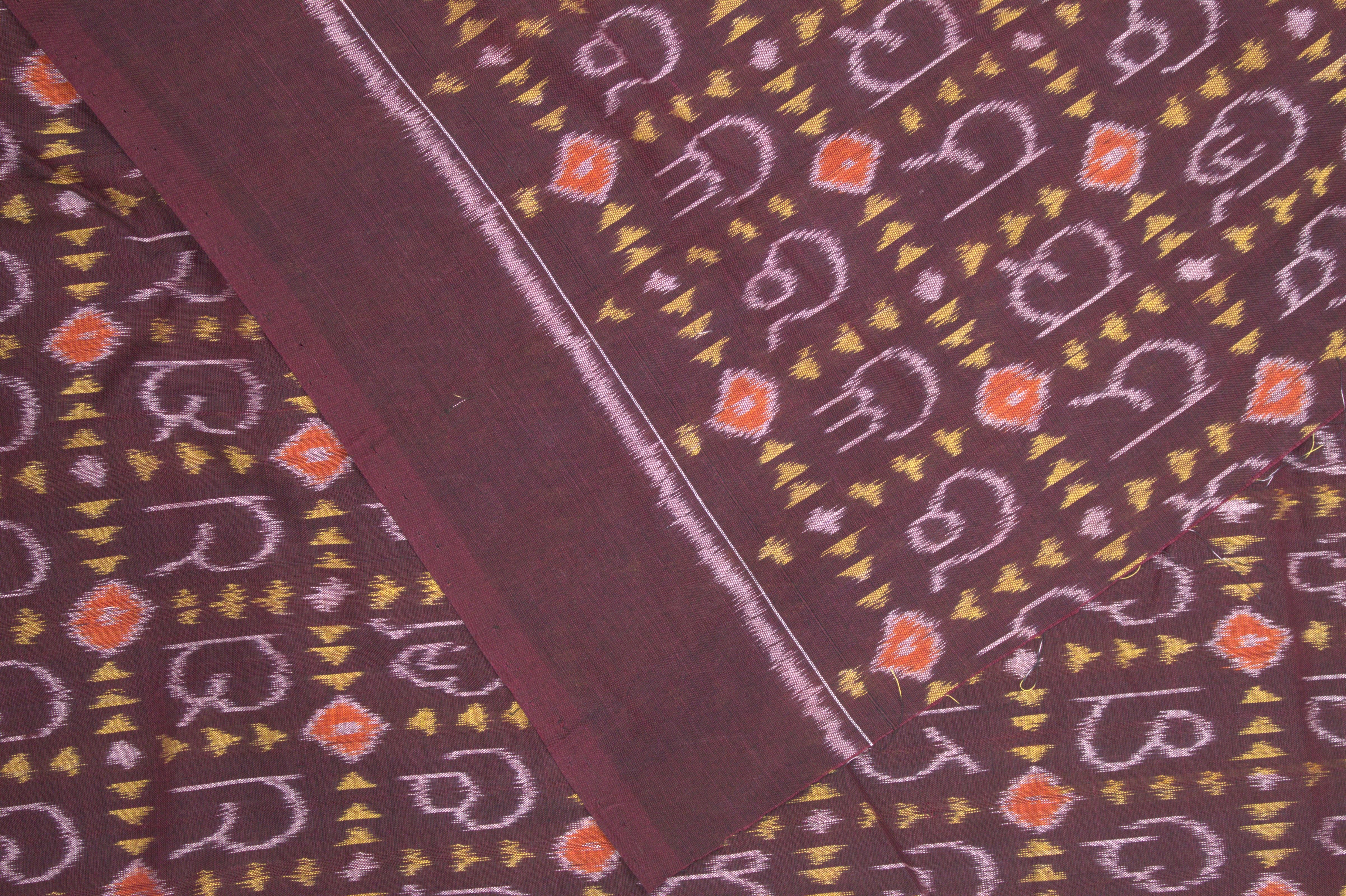 IndianVillèz Deep Maroon Odia Barnamala Sambalpuri Cotton Fabric - view 2