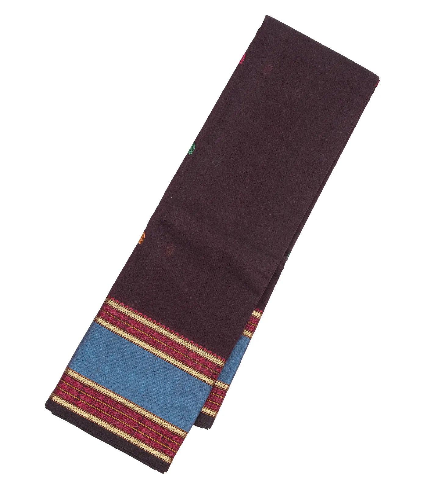 RmKV Maroon Handloom Kanchi Cotton Saree With Spearhead Buttas