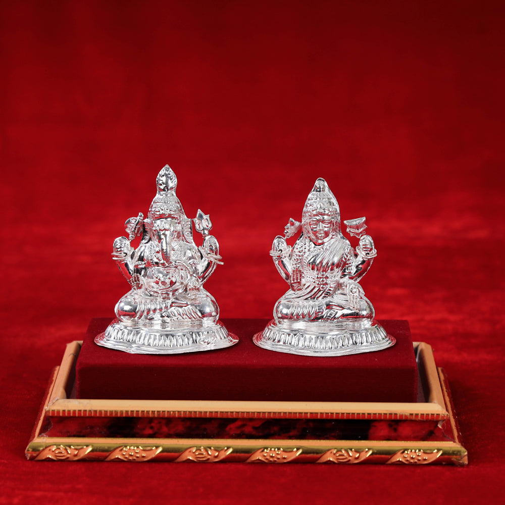 Ganesh idol medium – ITOKRI CRAFTS INITIATIVE (3 in) Silver Lakshmi and Ganesh Idol (Medium) (70 Grams)