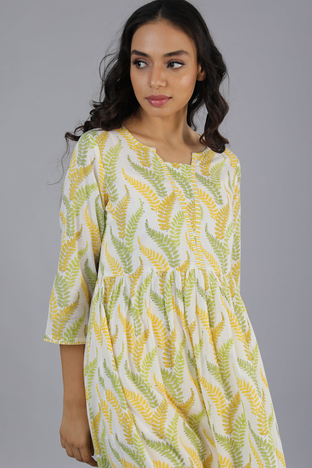 Kalanjali Ethnics Gathered cotton handblock printed kurti - view 2