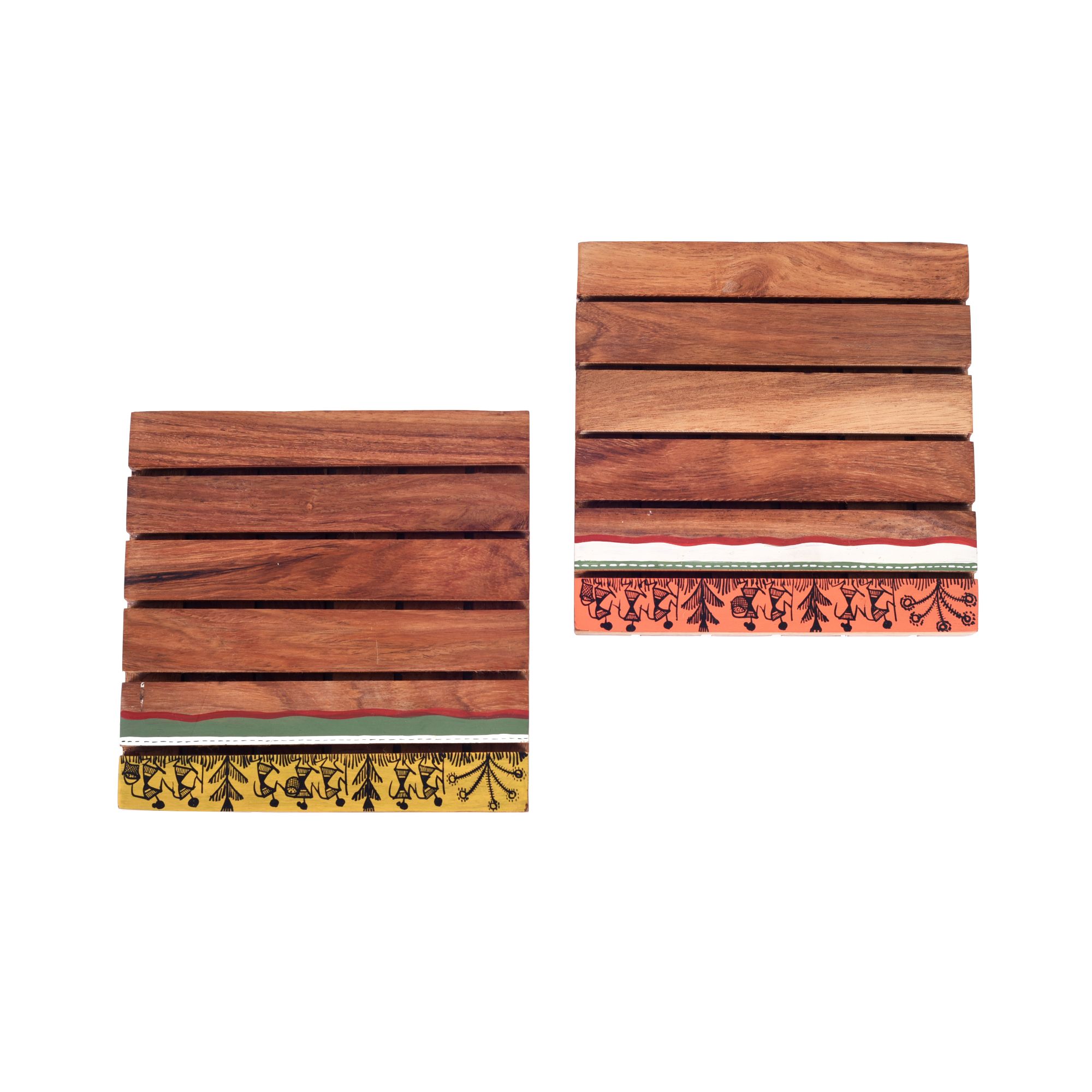ART CREATIONS BY SUMAN SONTHALIA Brown - Rustic Square Wooden Trivets Set Of 2 (6x6x1.5) - view 4