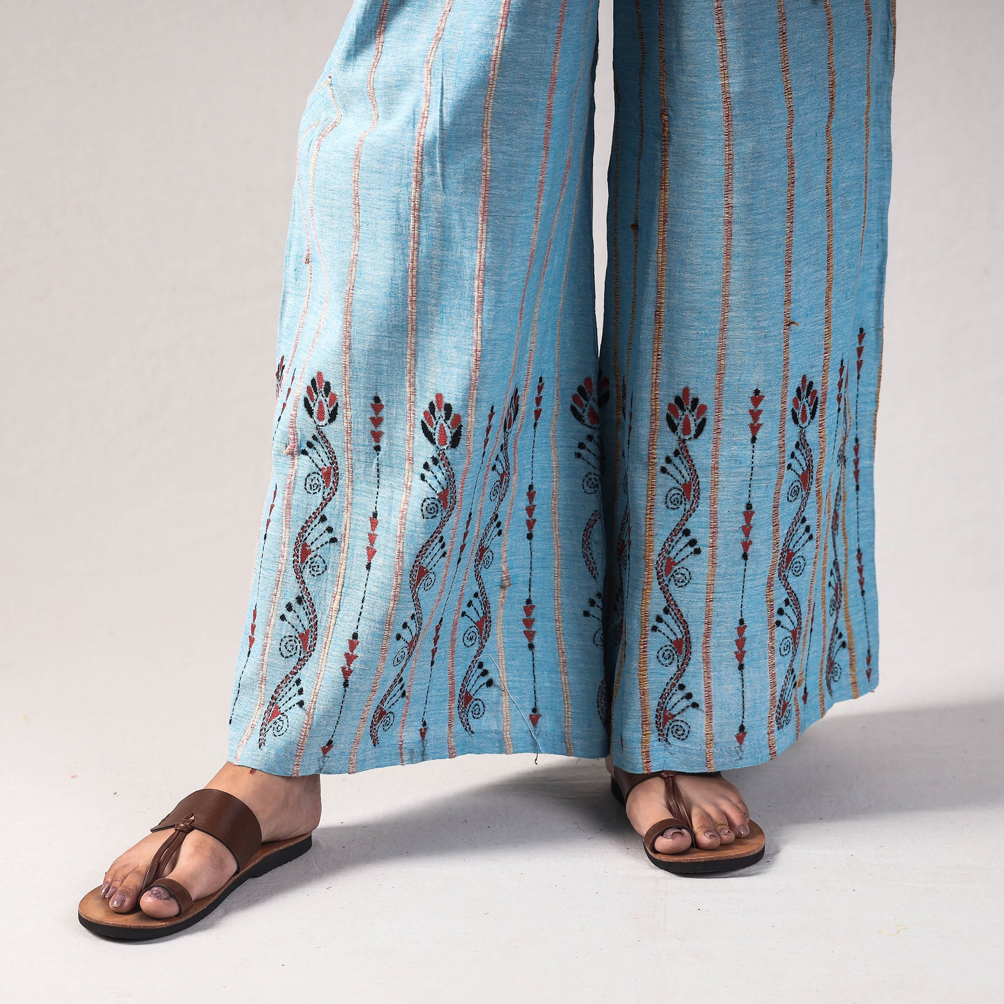 ASALKAAR Blue - Bengal Khesh Weaving Kantha Embroidery Cotton Palazzo - view 2