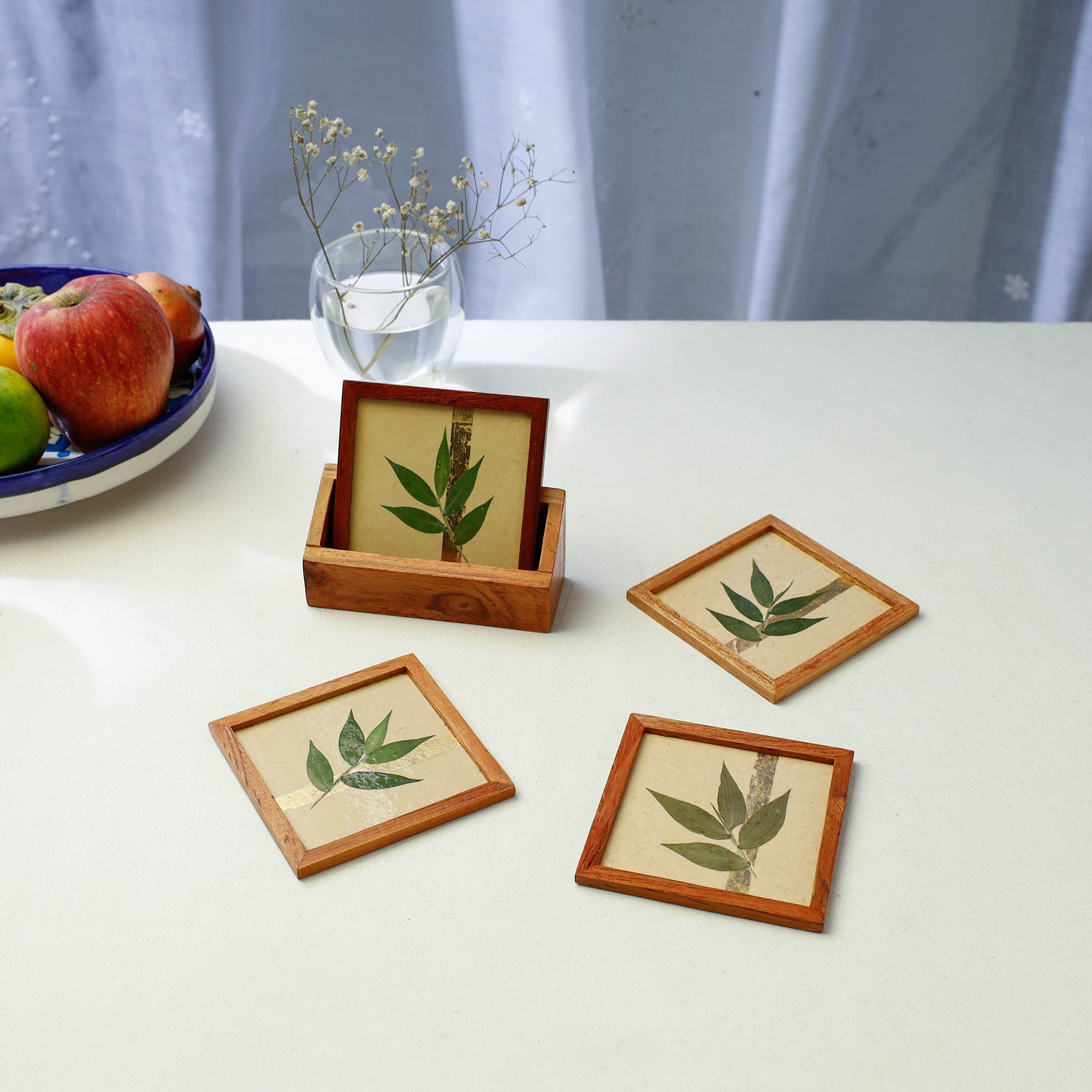 SHRADHANJALI - AN AUROVILLE UNIT Bamboo Art Work Wooden Square Coasters (Set of 4) - view 2
