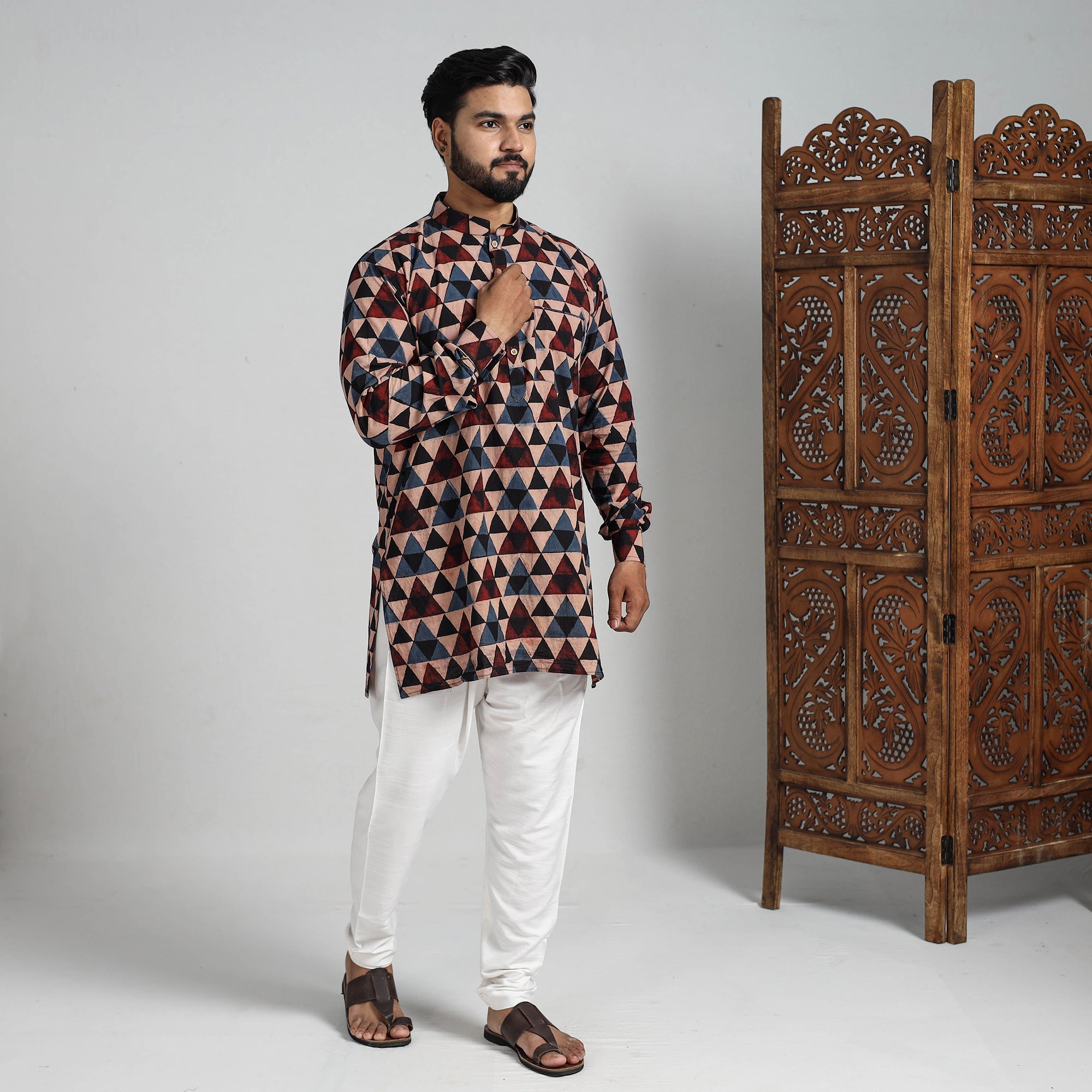 ITOKRI CASUALS Ajrakh Block Printed Cotton Men Short Kurta 07