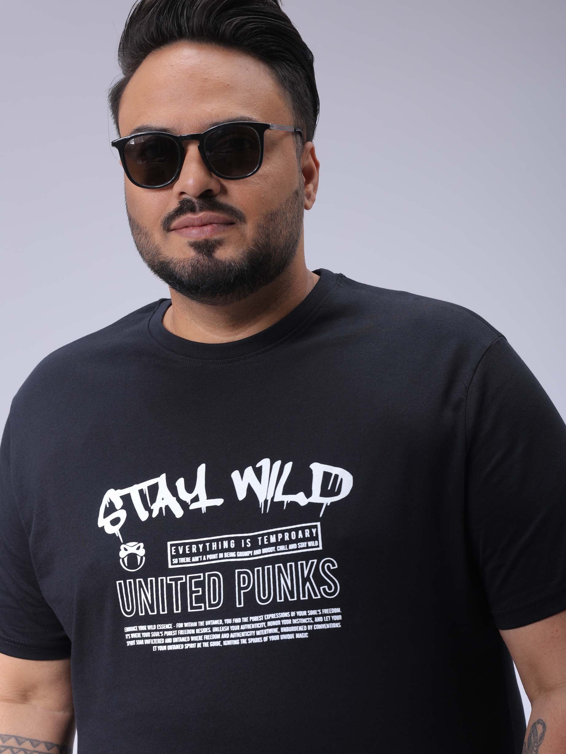 HARDSODA Men's Plus Size Black Regular Fit Printed T-Shirt
