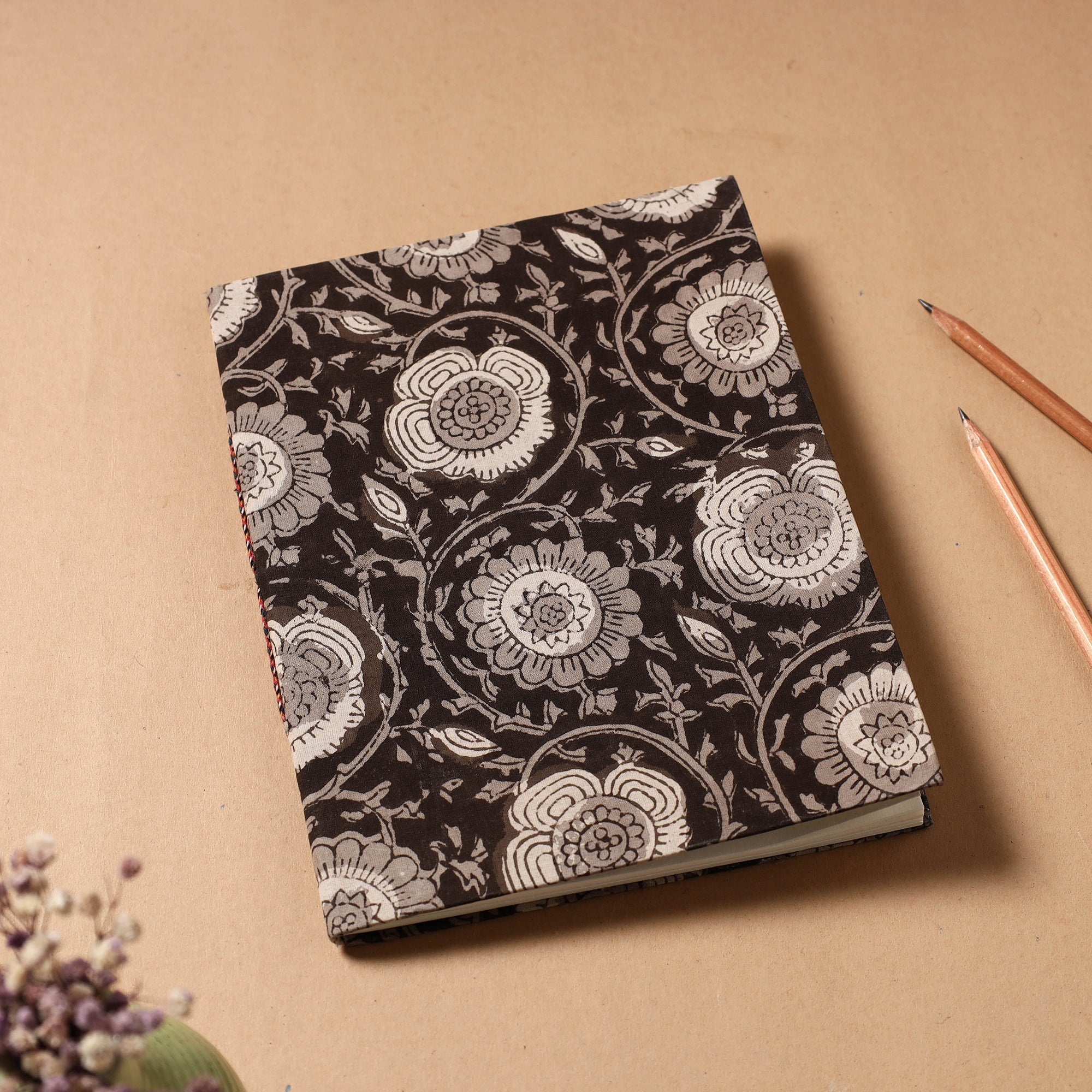 BINDAAS UNLIMITED Brown - Bagru Fabric Cover Handmade Paper Notebook (9 x 7 in)