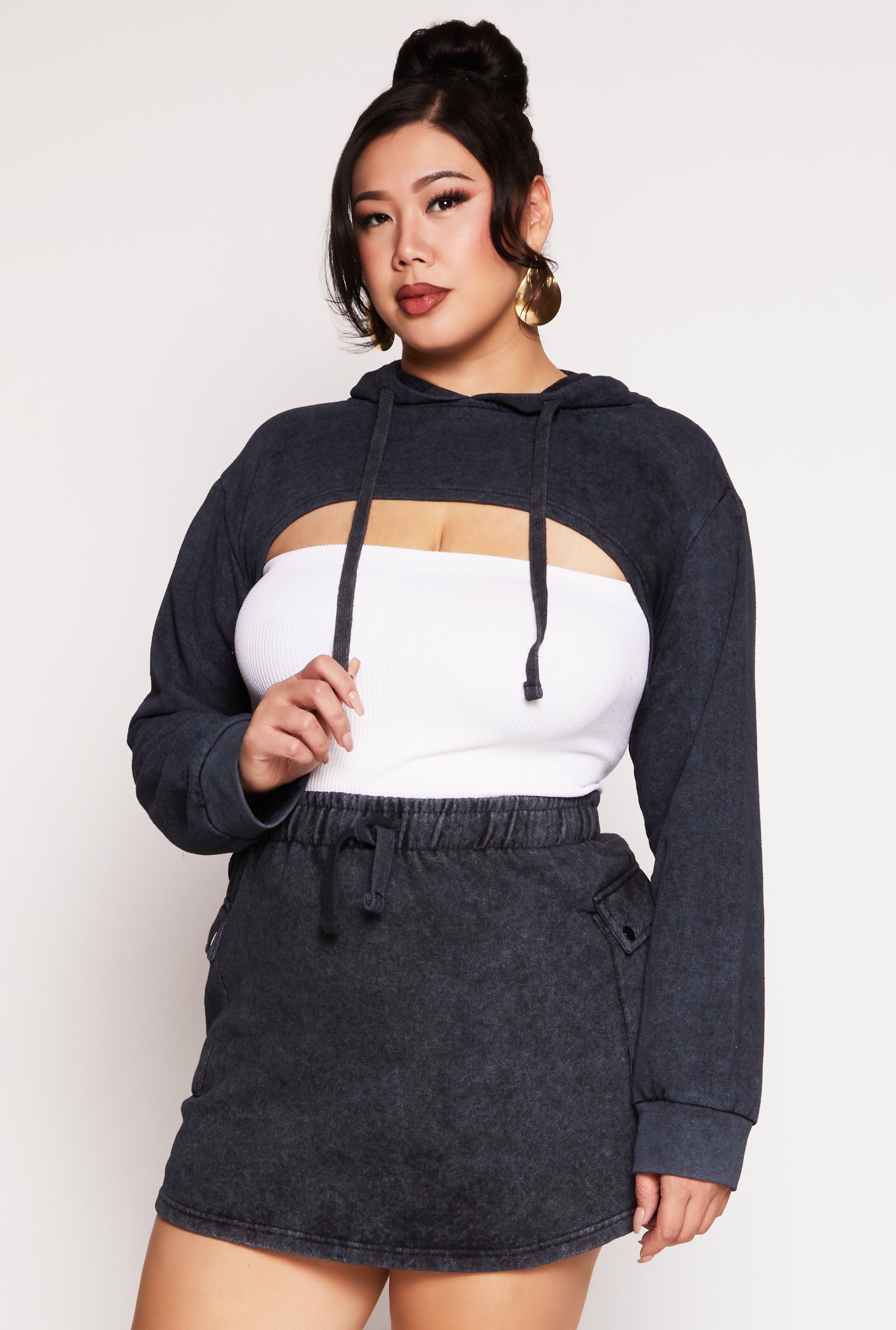 Rainbow Shops Plus Size Acid Wash Hooded Shrug
