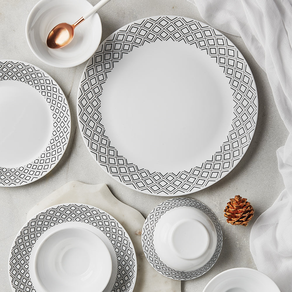 Larah by Borosil - Cone Black Grey Tiara Series Opalware Dinner Set | Set of 33 Pcs - view 2