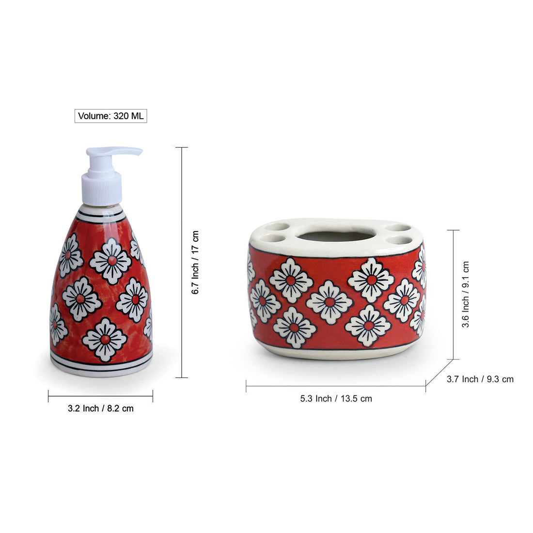 EXCLUSIVELANE 'Crimson Lily' Handpainted Bathroom Accessory Set In Ceramic (Liquid Soap Dispenser, Toothbrush Holder) - view 6