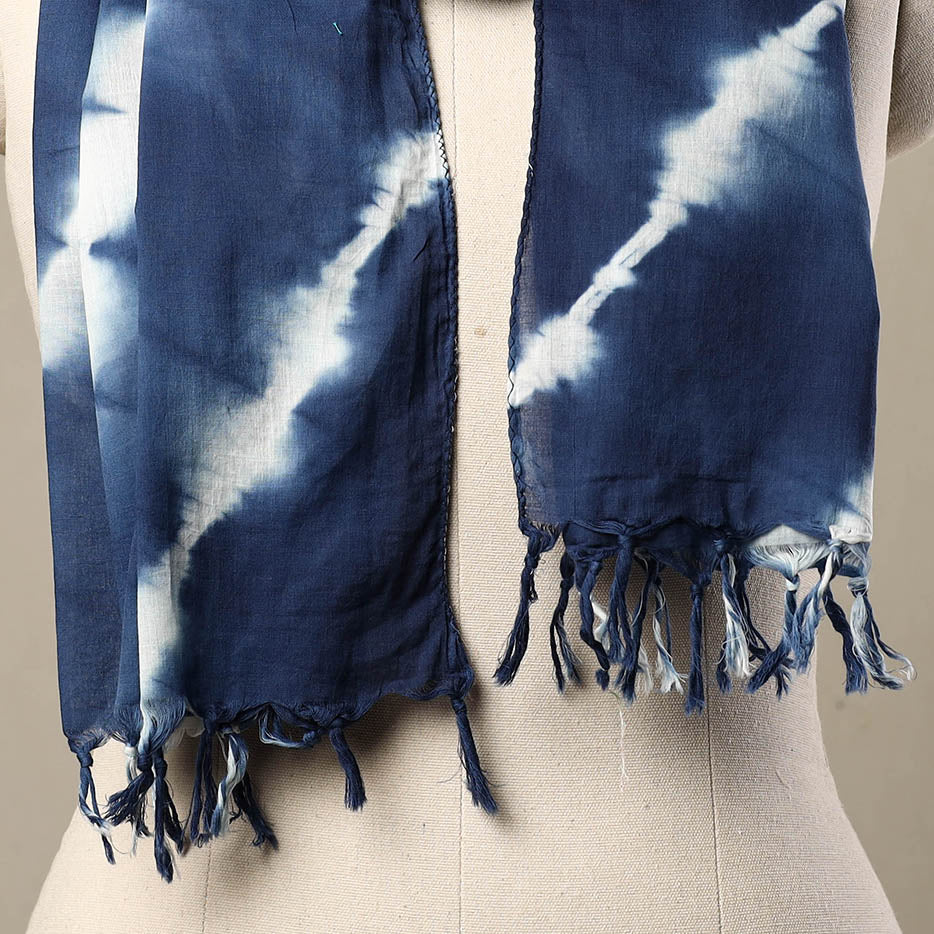 HAVELI CHRONICLES Blue - Cotton Tie-Dye Shibori Stole with Tassels 186 - view 2