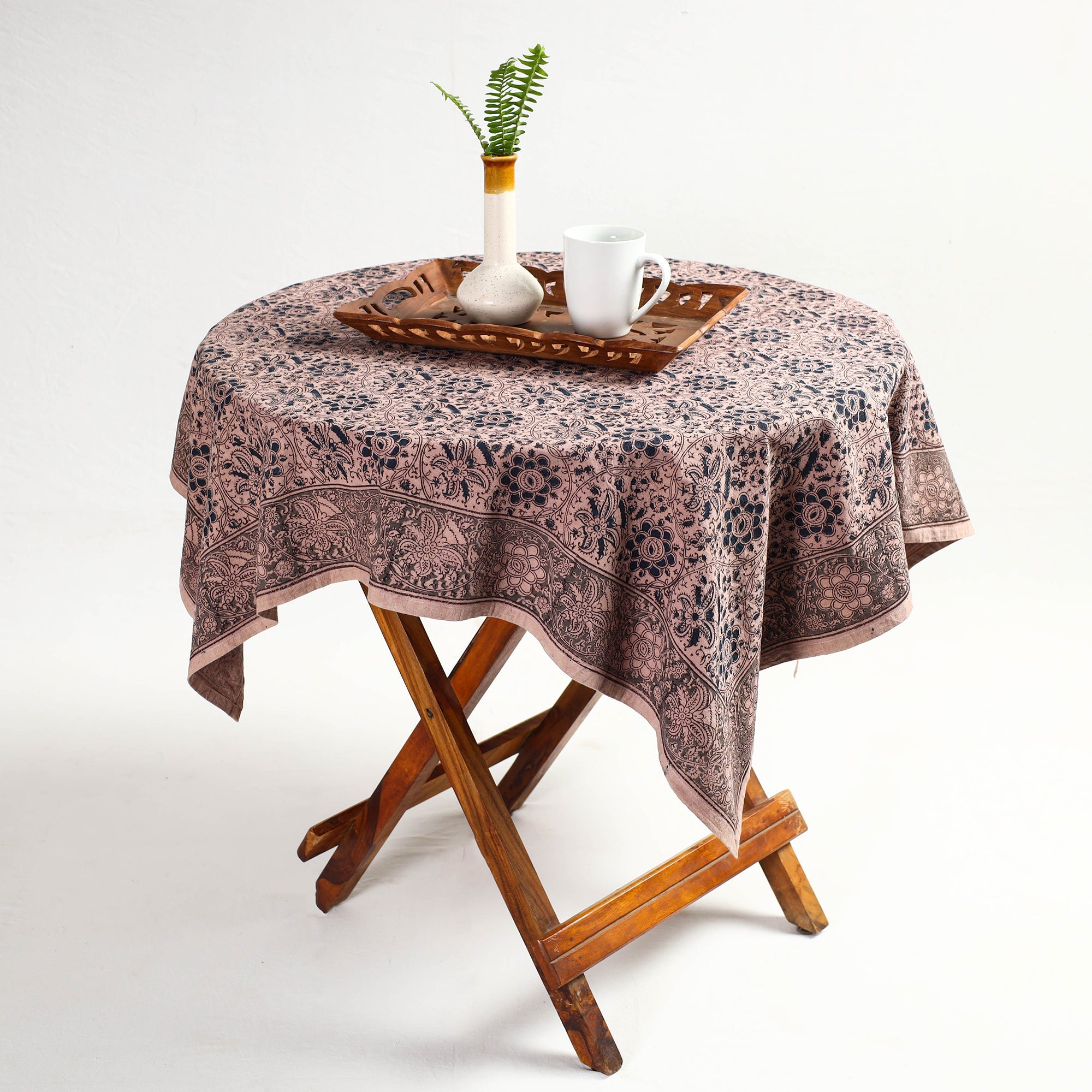 PITCHUKA SRINIVAS KALAMKARI PEDANA Beige - Original Pedana Kalamkari Block Printed Cotton Table Cover (46 x 43 in)