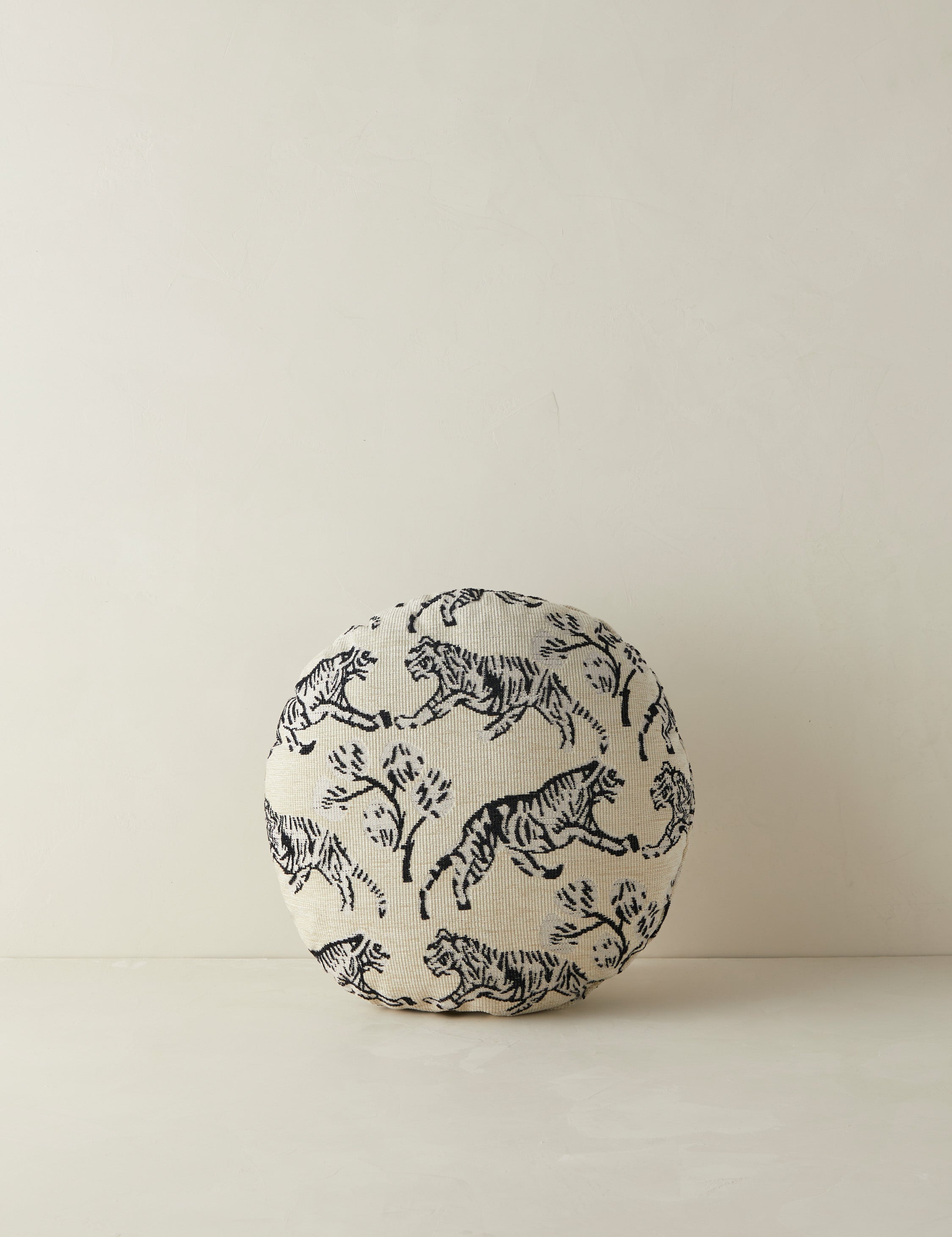Lulu and Georgia Tiger Jacquard Round Pillow by Sarah Sherman Samuel