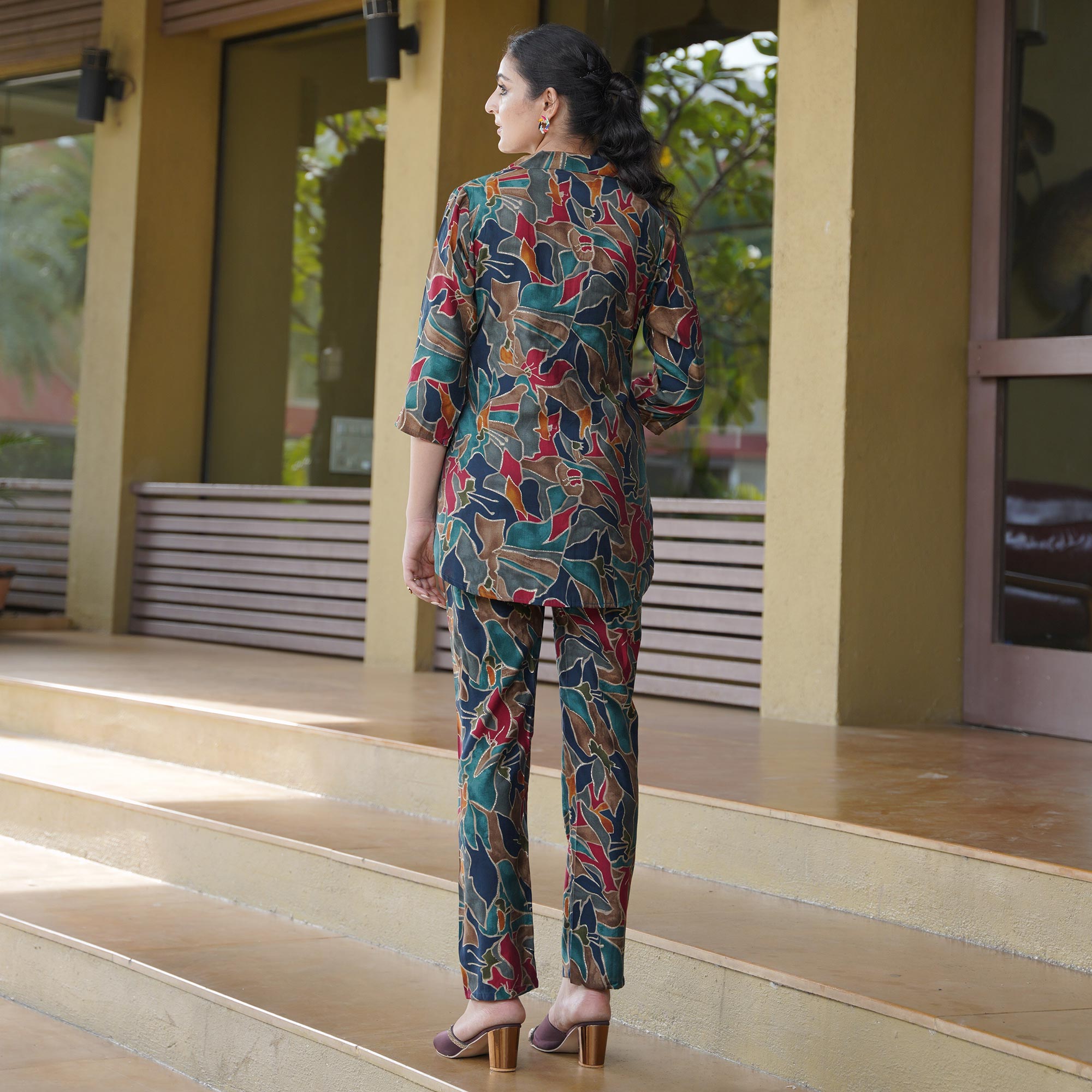 Peachmode Multicolor Foil Printed Modal Co Ord set - view 2