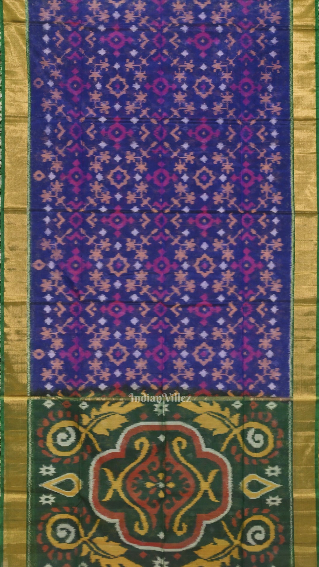 Silk cotton saree – IndianVillèz Blue Pochampally Ikat Sico (Silk & Cotton) Saree with Zari Border